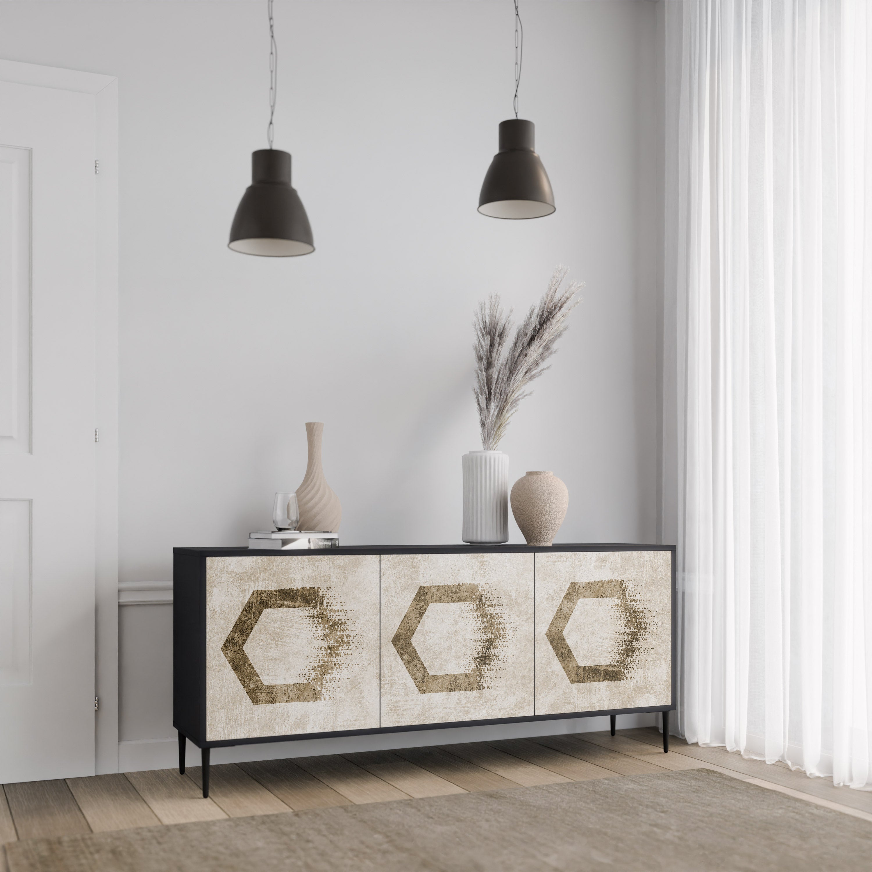 HEXAGONAL SHAPES 3-türiges Sideboard in schwarzem Finish