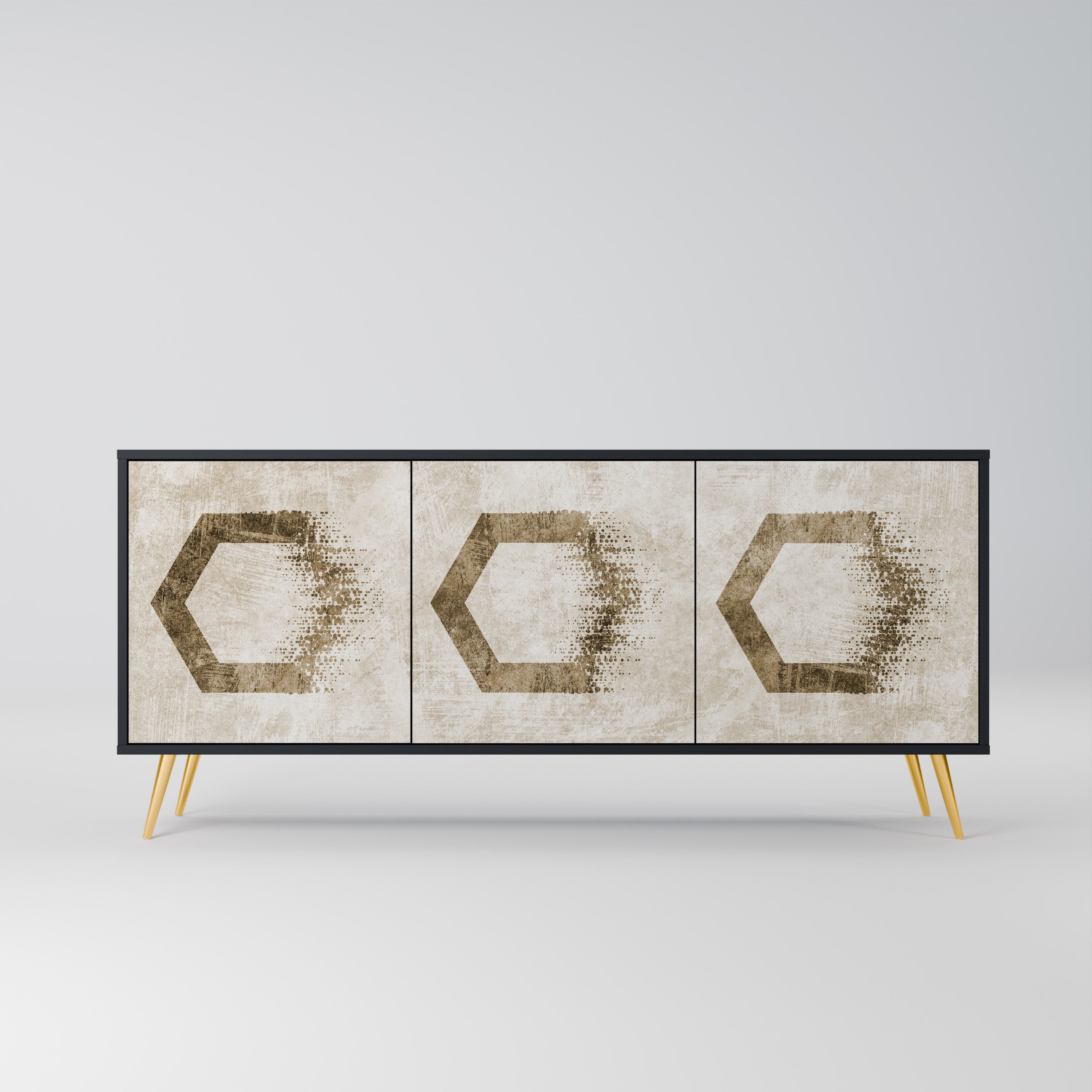 HEXAGONAL SHAPES 3-türiges Sideboard in schwarzem Finish