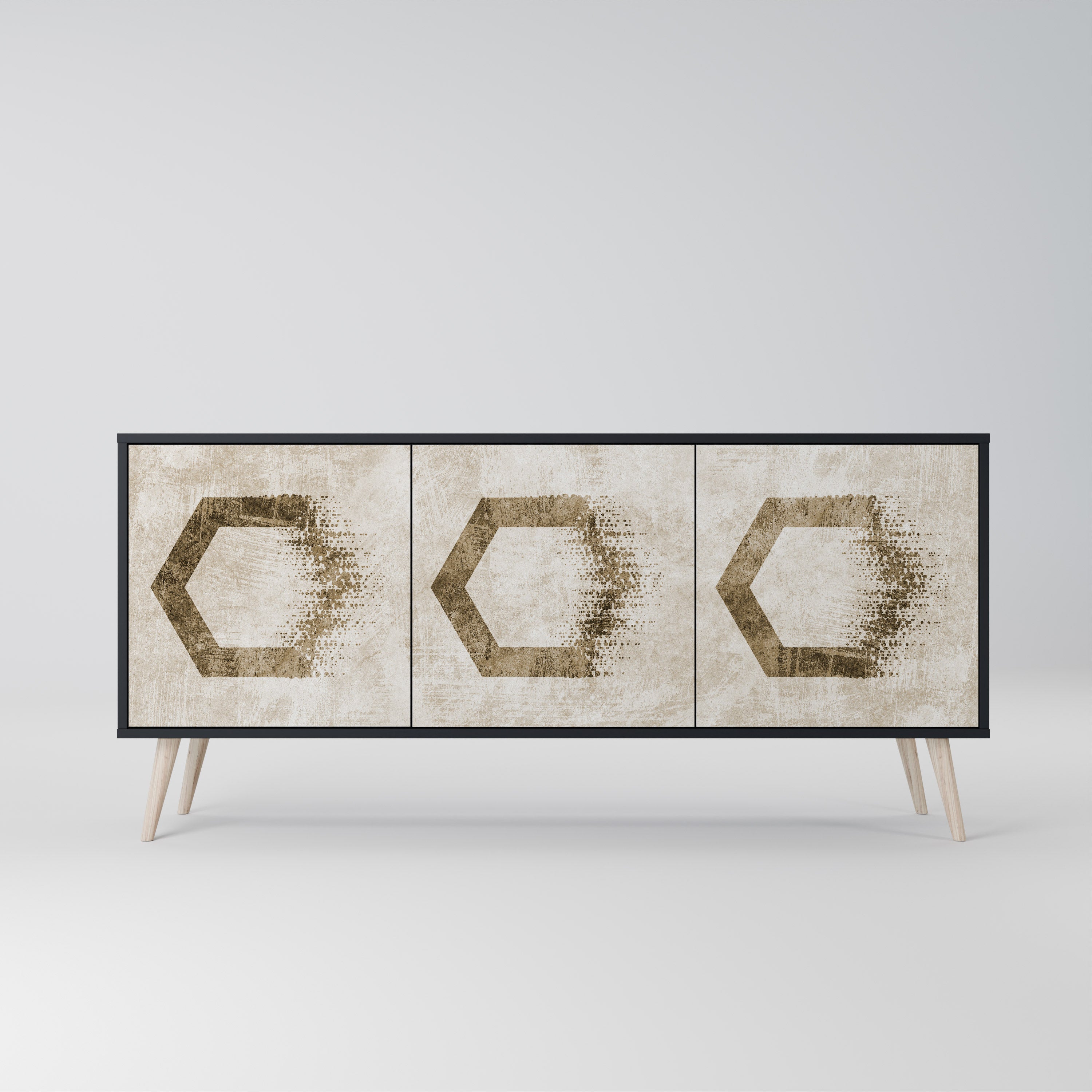 HEXAGONAL SHAPES 3-türiges Sideboard in schwarzem Finish