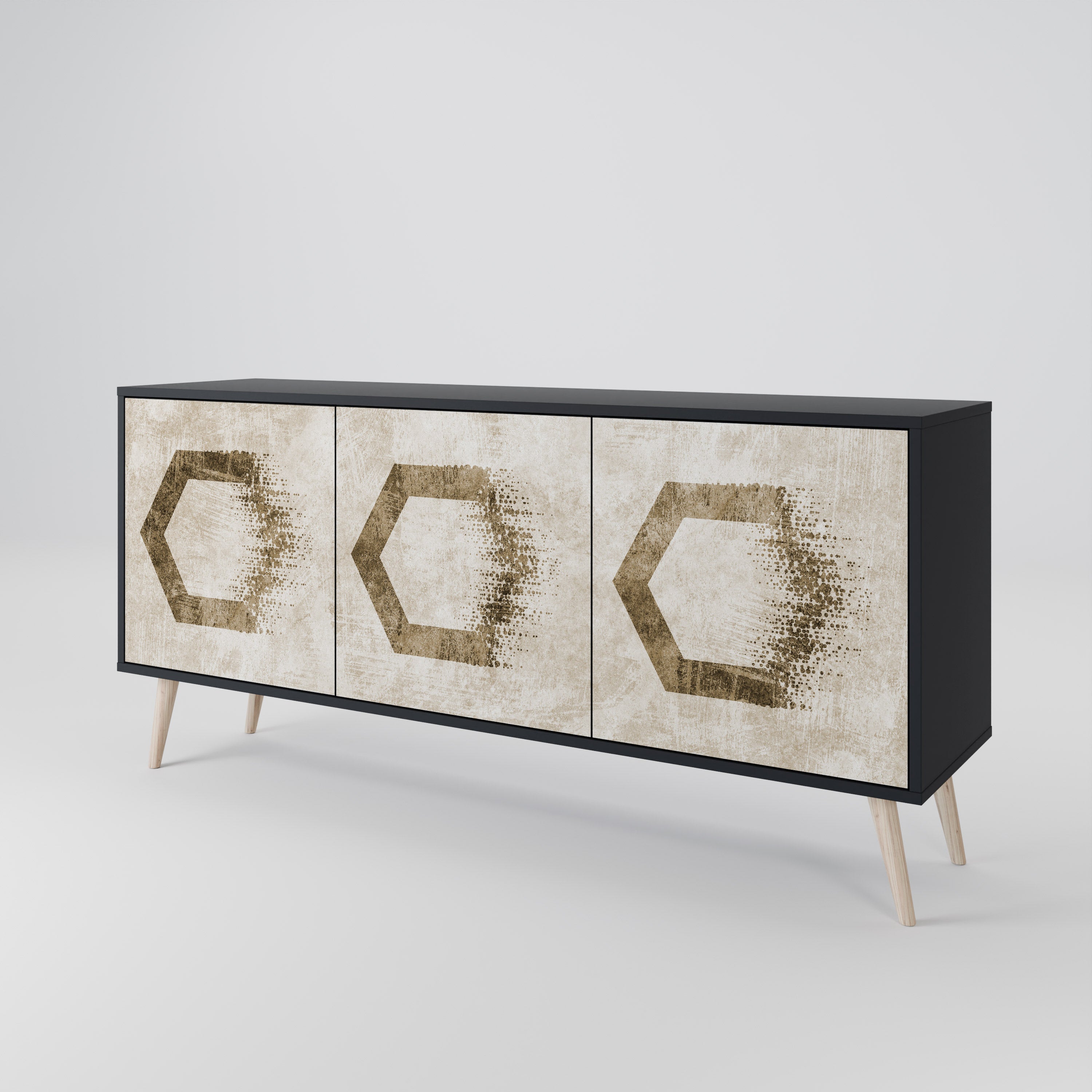 HEXAGONAL SHAPES 3-türiges Sideboard in schwarzem Finish