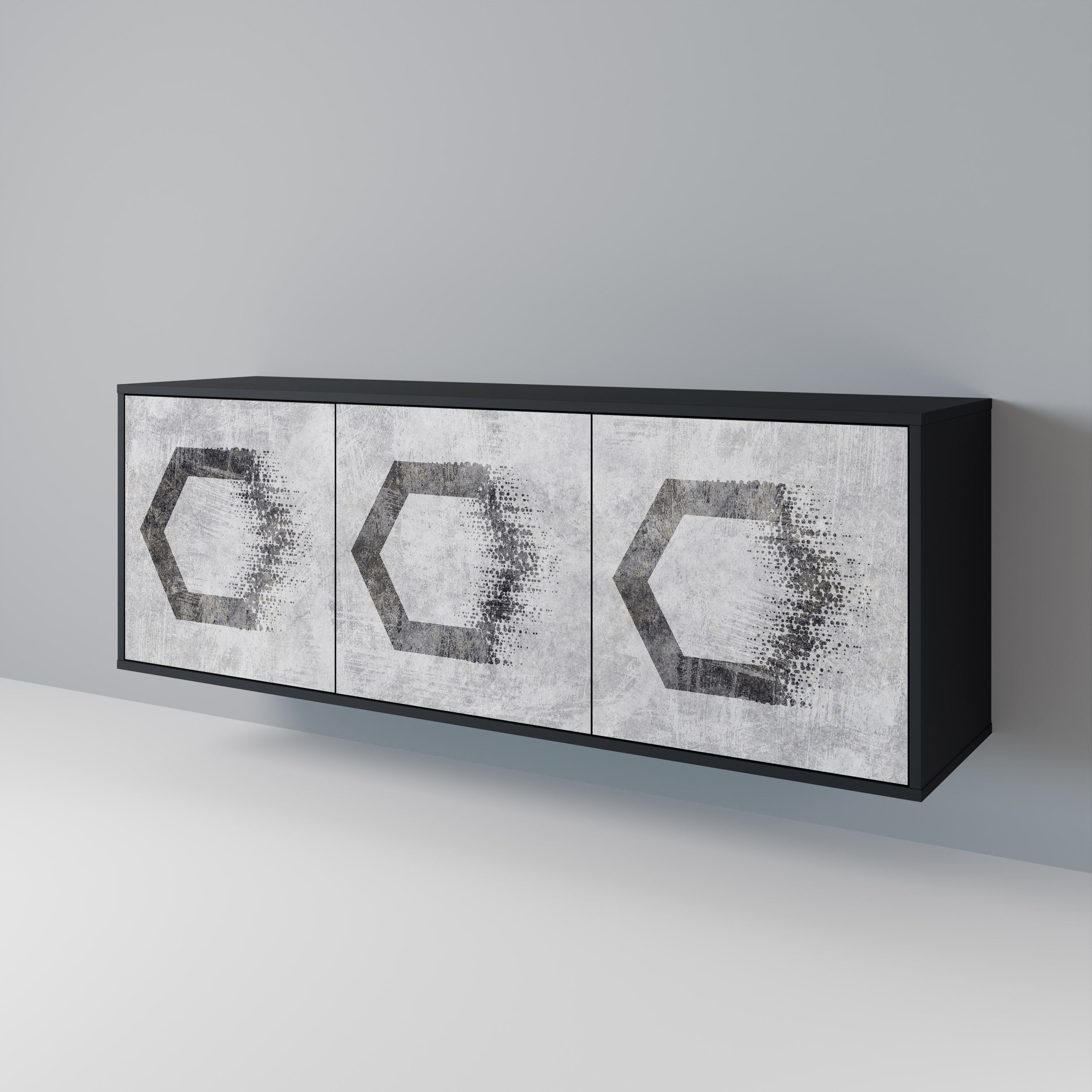 HEXAGONAL FIGURES 3-türiges Sideboard in schwarzem Finish