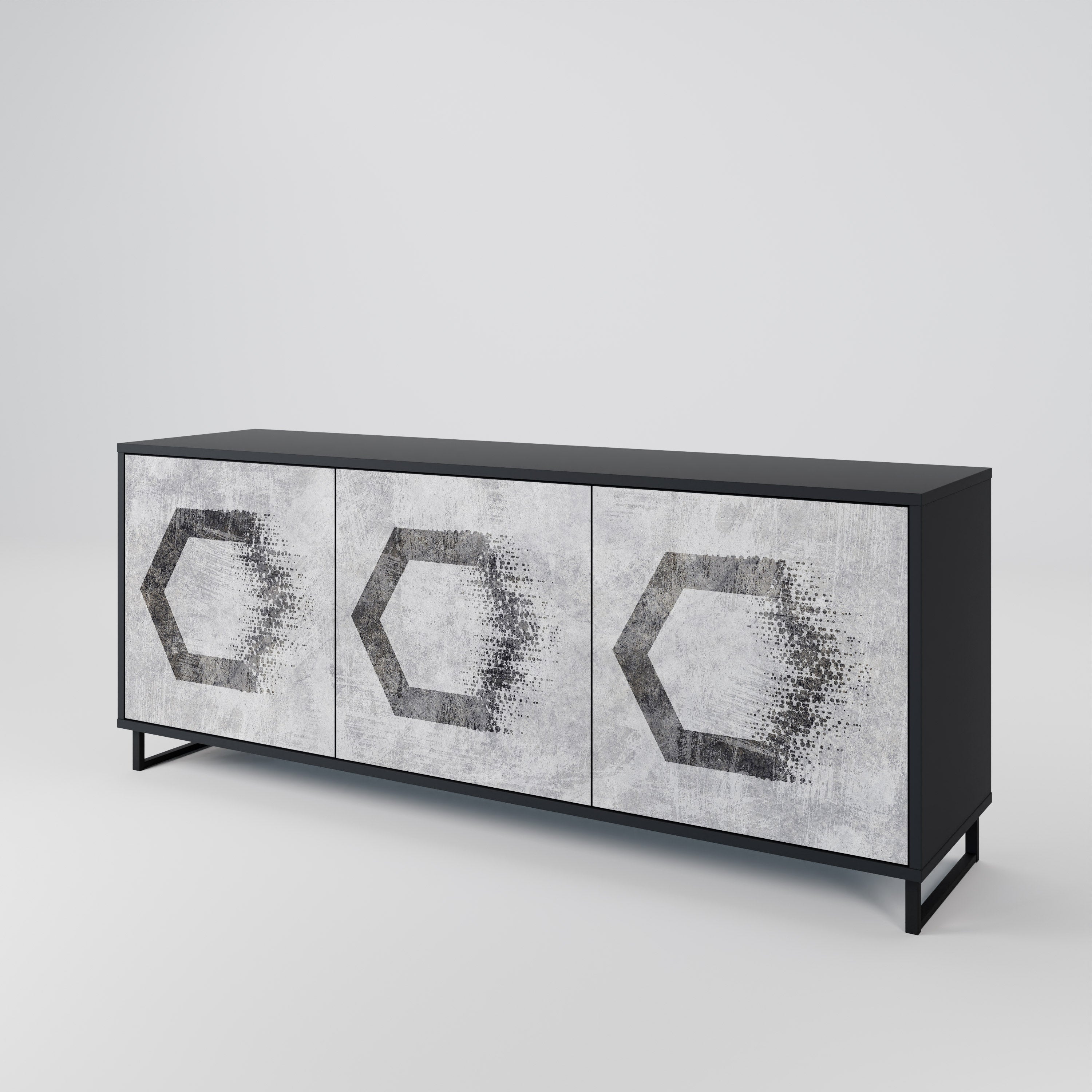 HEXAGONAL FIGURES 3-türiges Sideboard in schwarzem Finish