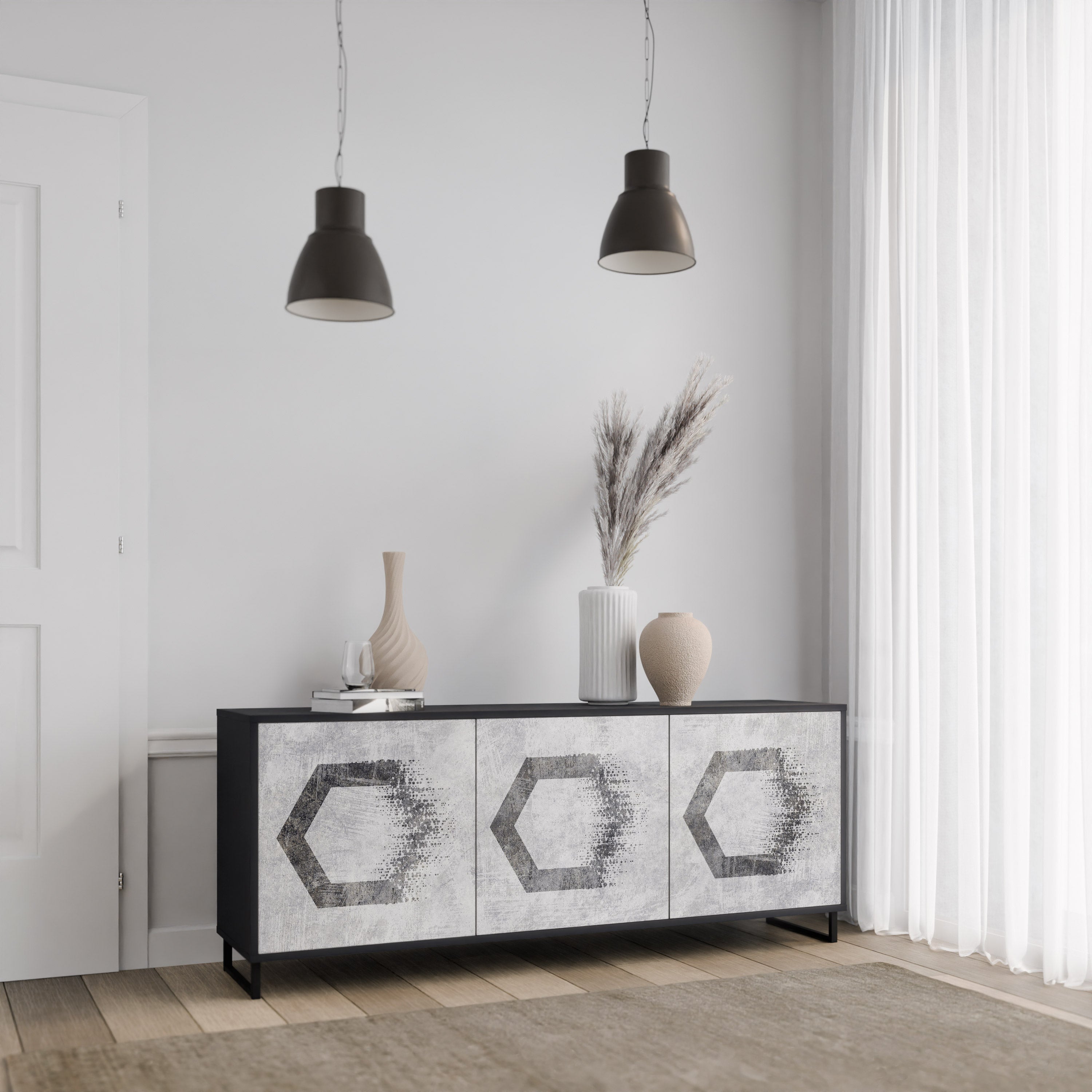 HEXAGONAL FIGURES 3-türiges Sideboard in schwarzem Finish
