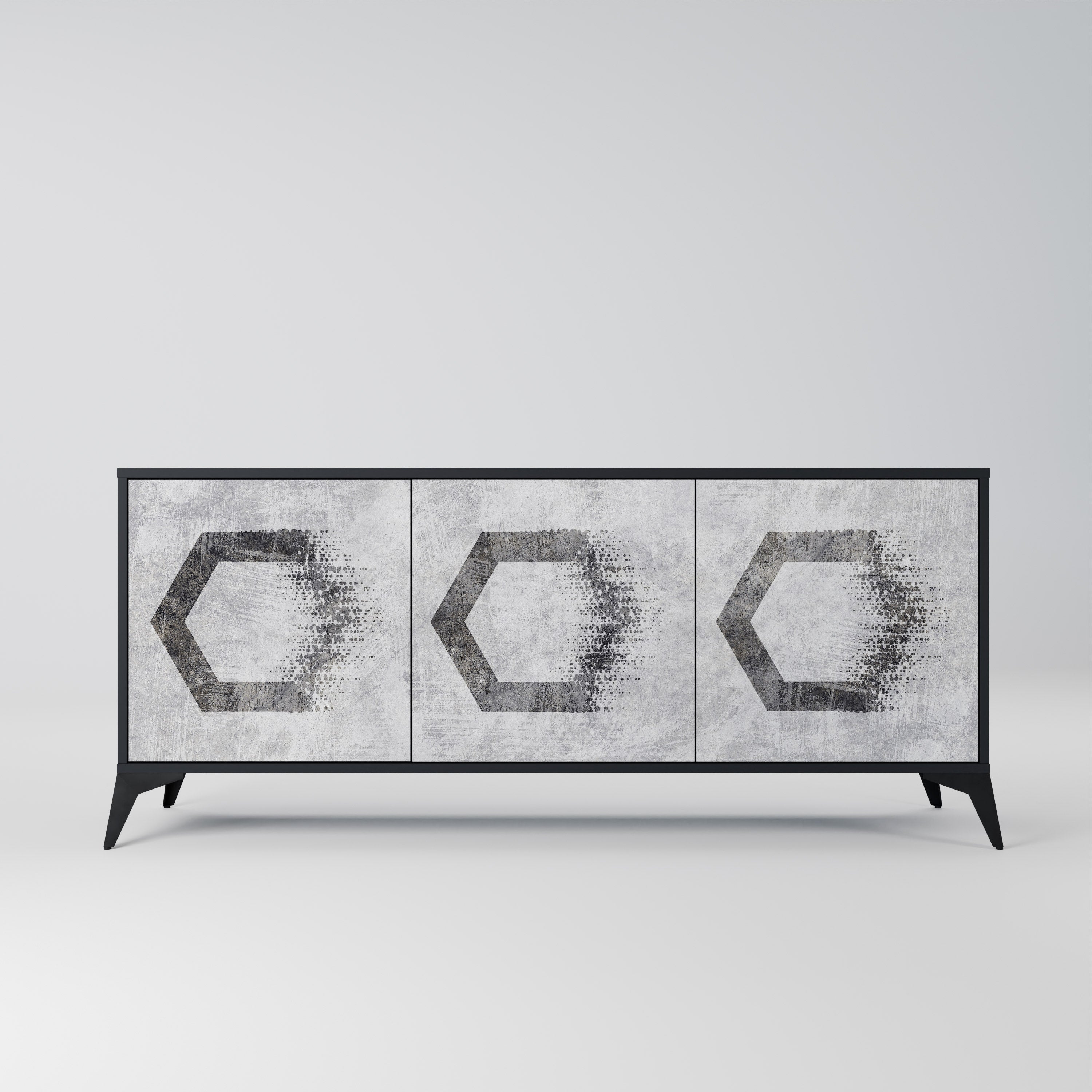 HEXAGONAL FIGURES 3-türiges Sideboard in schwarzem Finish