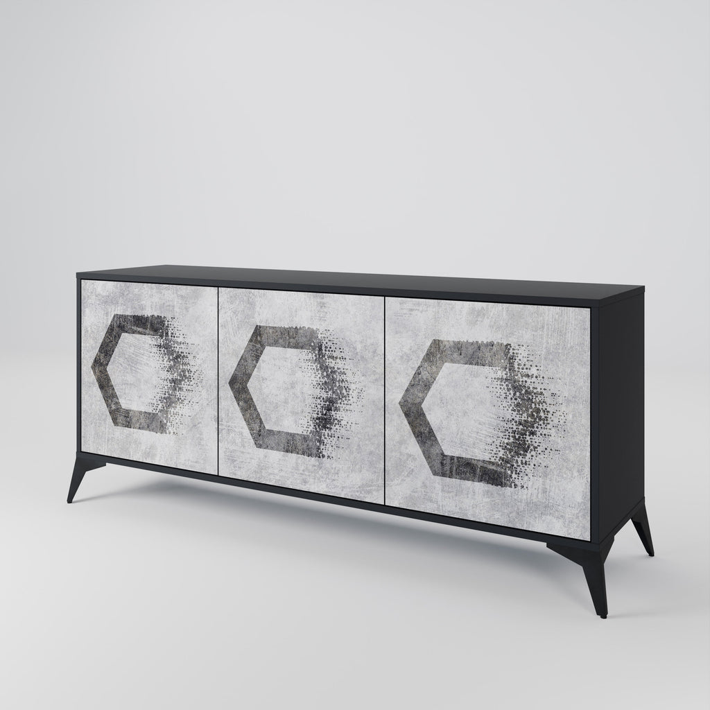 HEXAGONAL FIGURES 3-türiges Sideboard in schwarzem Finish