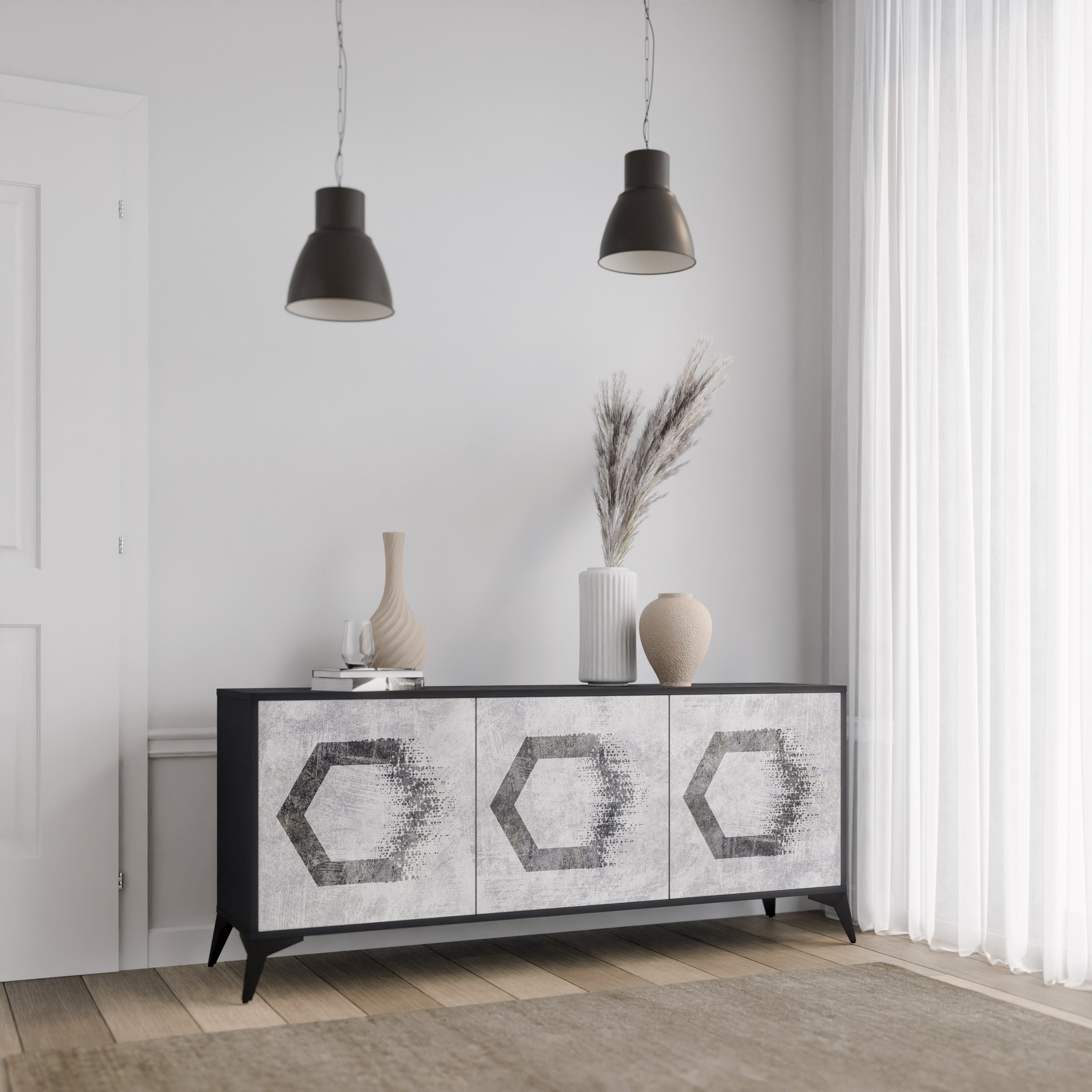 HEXAGONAL FIGURES 3-türiges Sideboard in schwarzem Finish