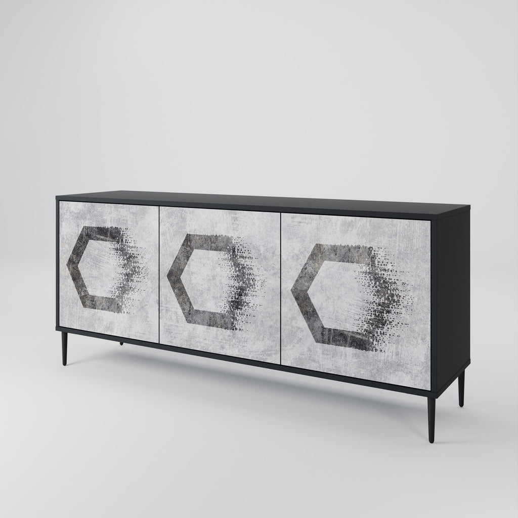 HEXAGONAL FIGURES 3-türiges Sideboard in schwarzem Finish