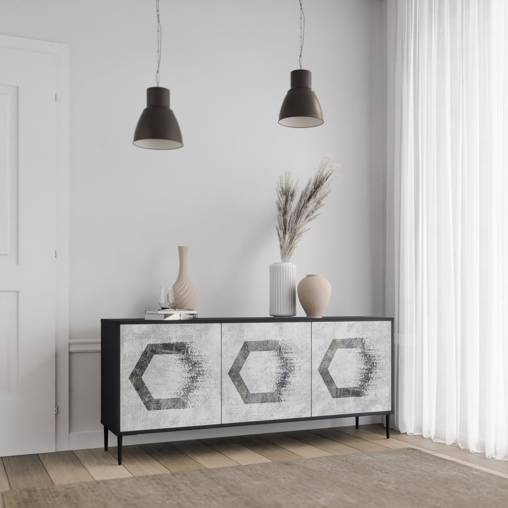 HEXAGONAL FIGURES 3-türiges Sideboard in schwarzem Finish