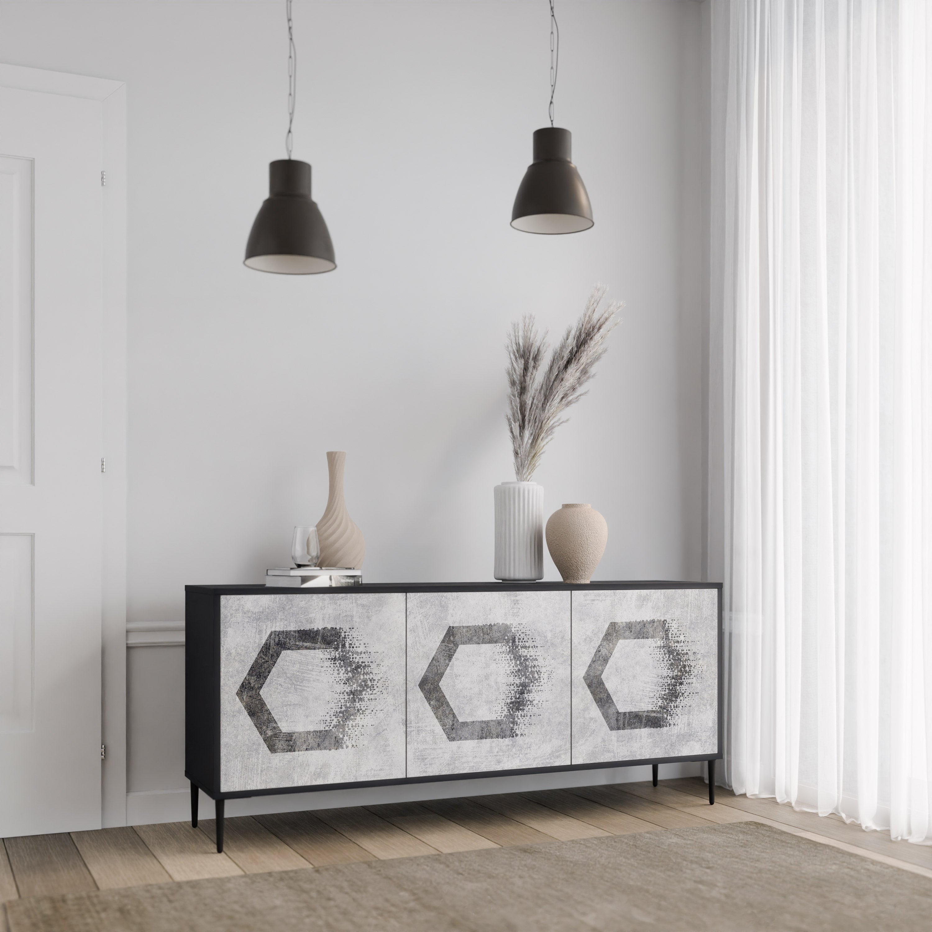 HEXAGONAL FIGURES 3-türiges Sideboard in schwarzem Finish