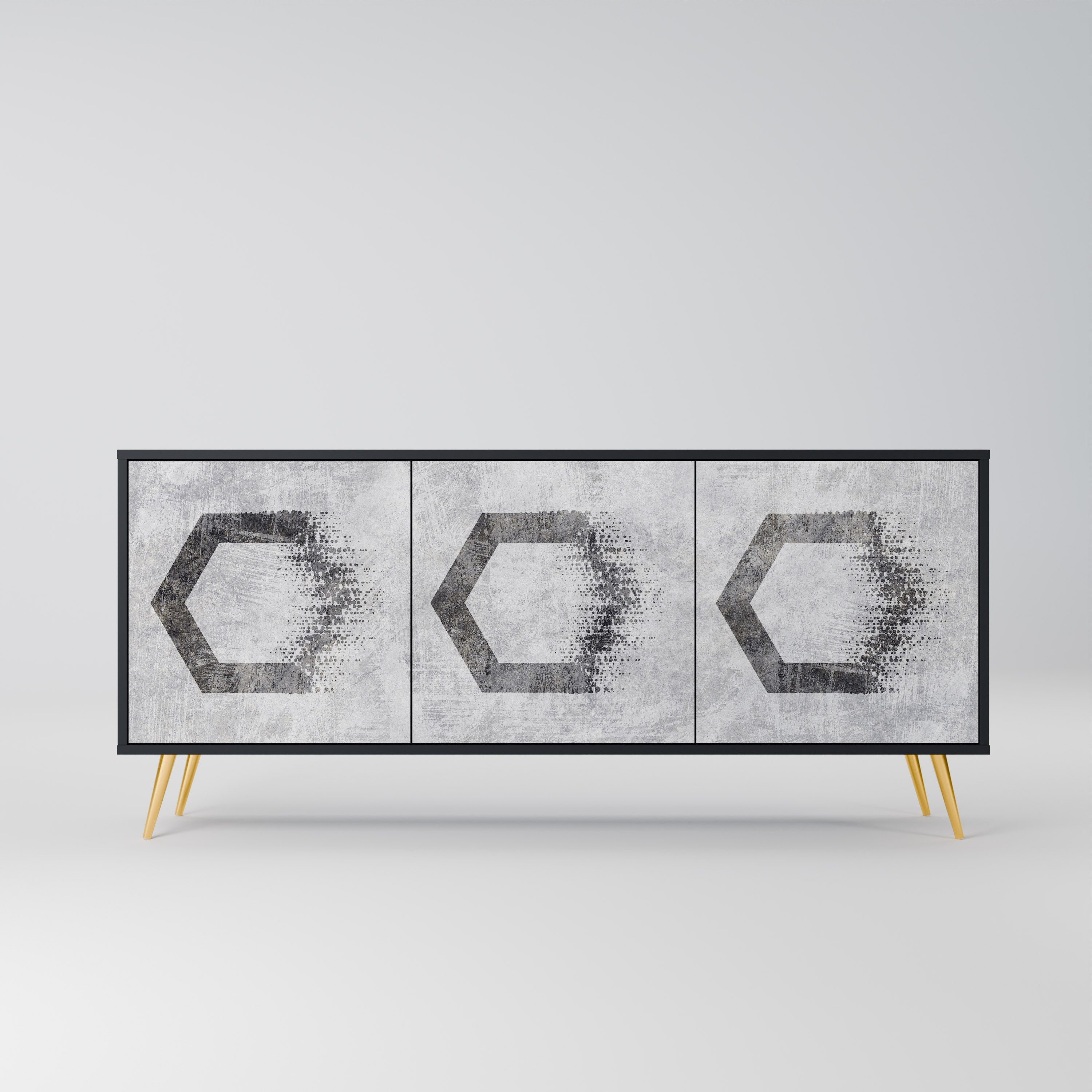 HEXAGONAL FIGURES 3-türiges Sideboard in schwarzem Finish