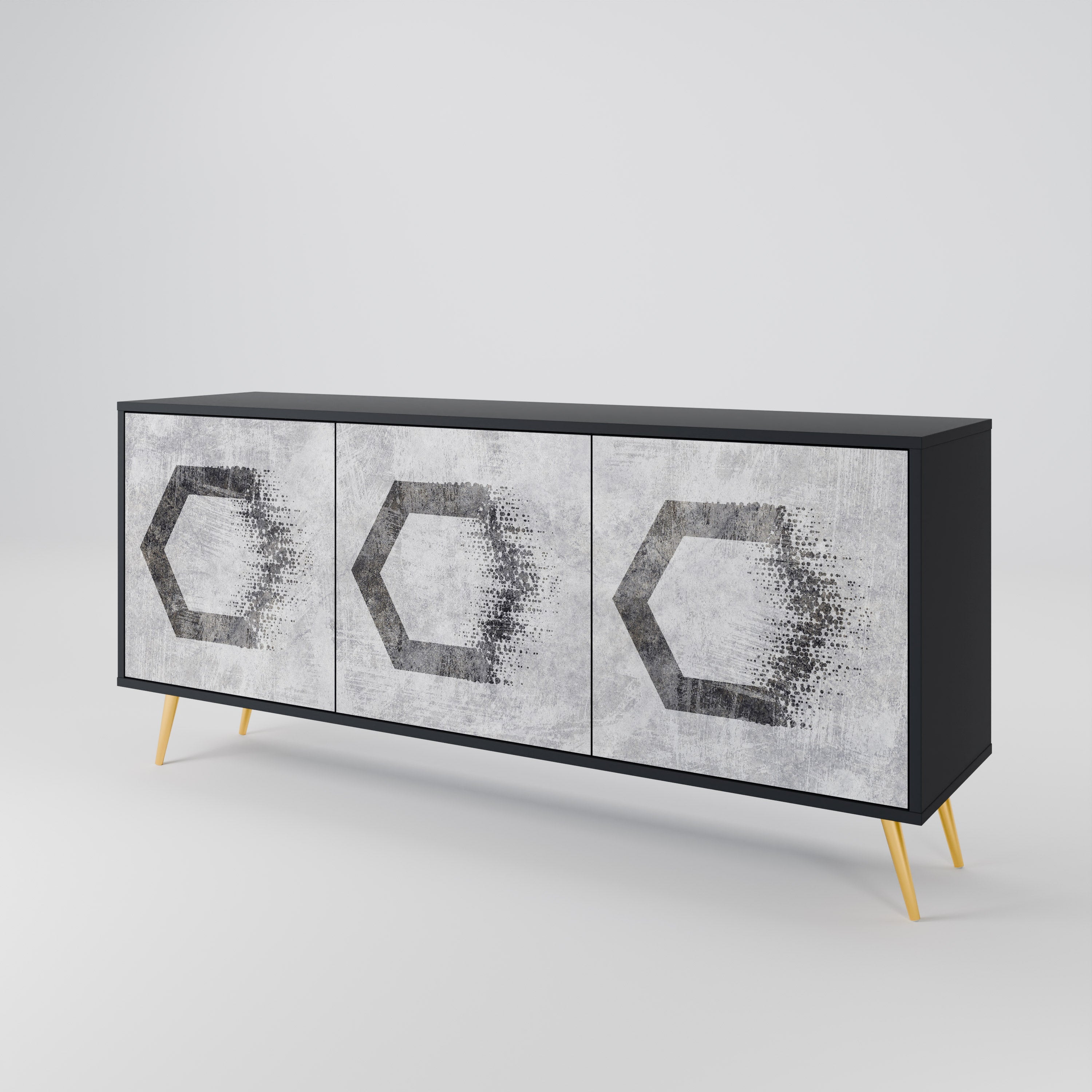 HEXAGONAL FIGURES 3-türiges Sideboard in schwarzem Finish