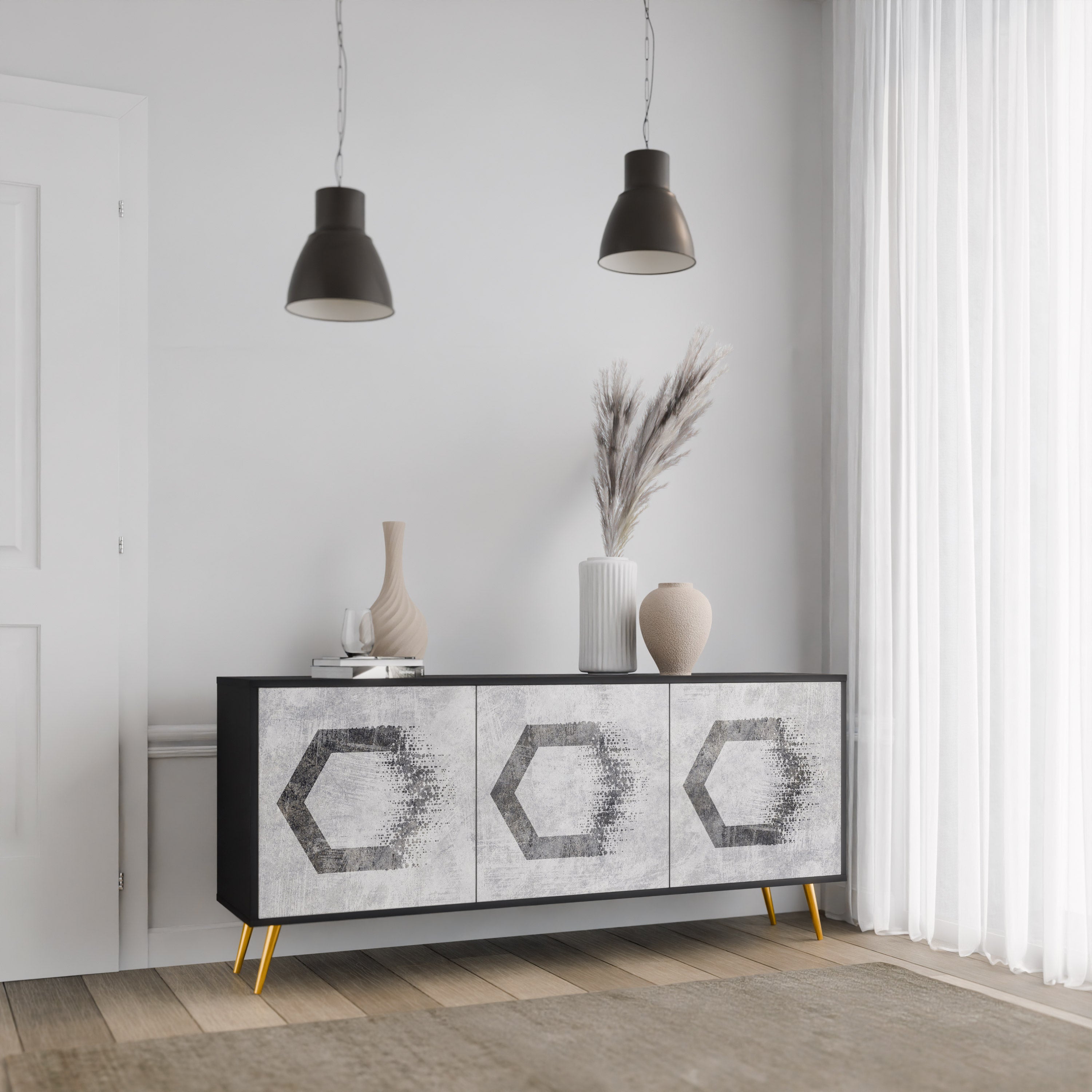 HEXAGONAL FIGURES 3-türiges Sideboard in schwarzem Finish