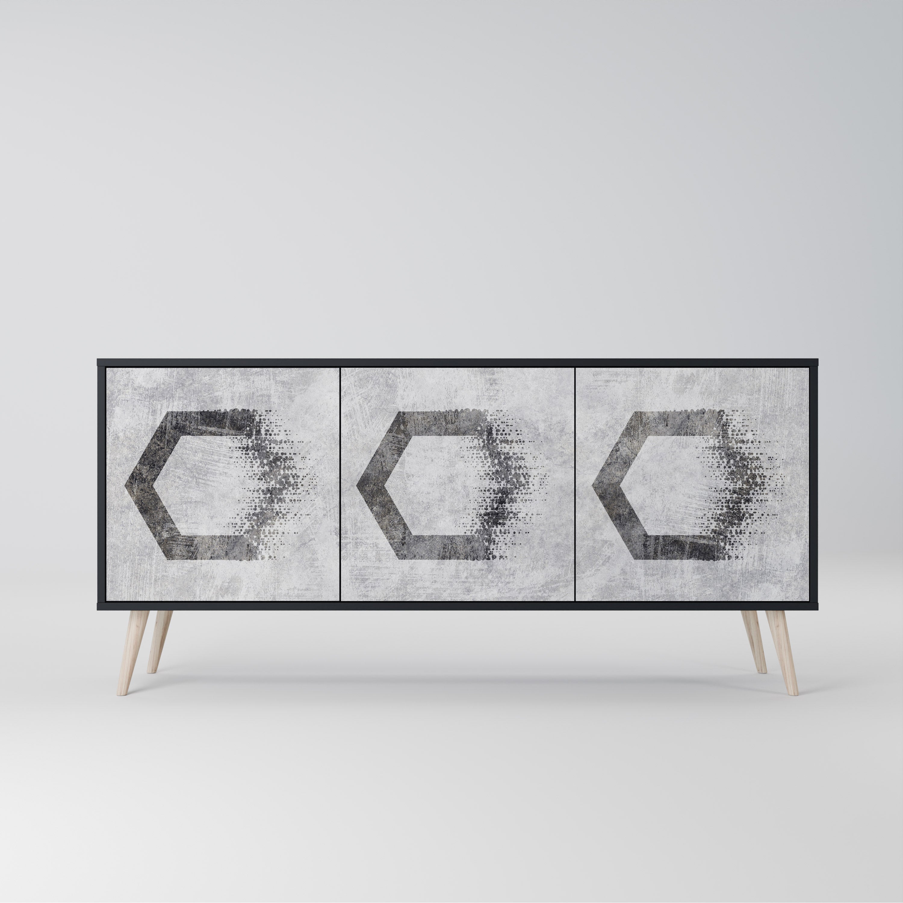 HEXAGONAL FIGURES 3-türiges Sideboard in schwarzem Finish