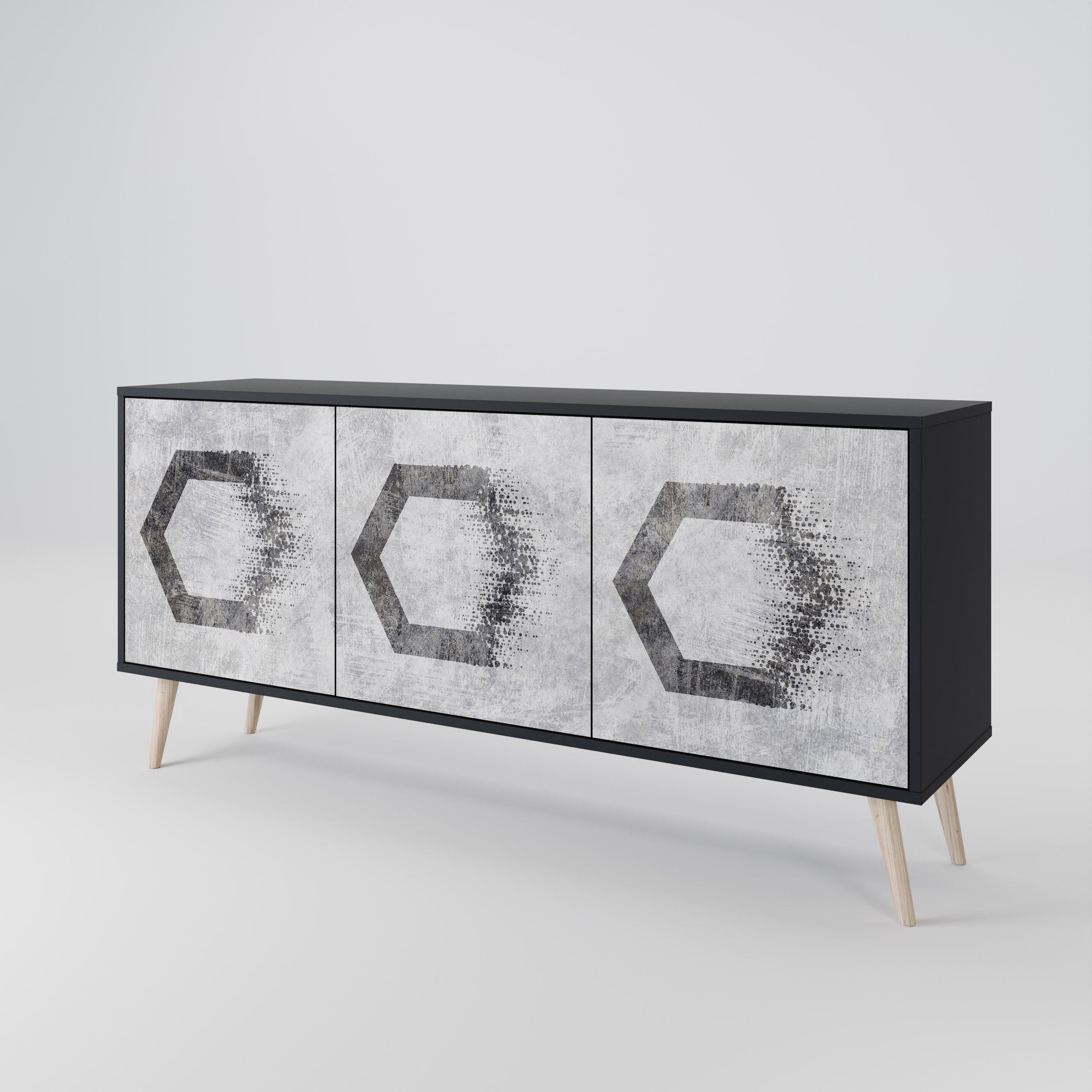 HEXAGONAL FIGURES 3-türiges Sideboard in schwarzem Finish