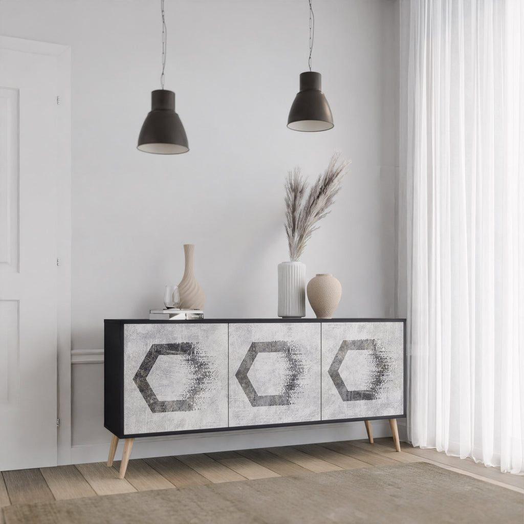 HEXAGONAL FIGURES 3-türiges Sideboard in schwarzem Finish