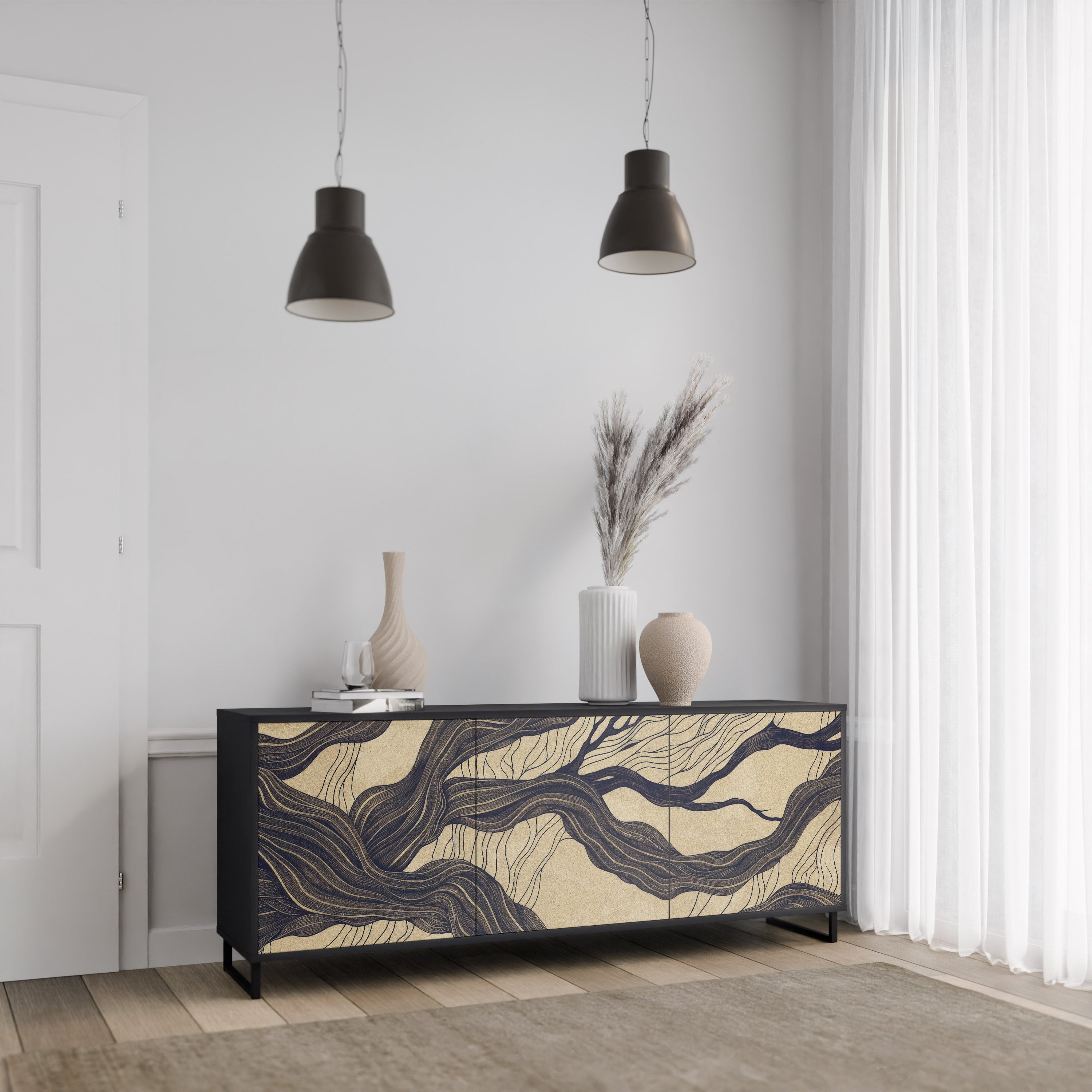UNIFIED FRAGMENTS 3-türiges Sideboard in Schwarz