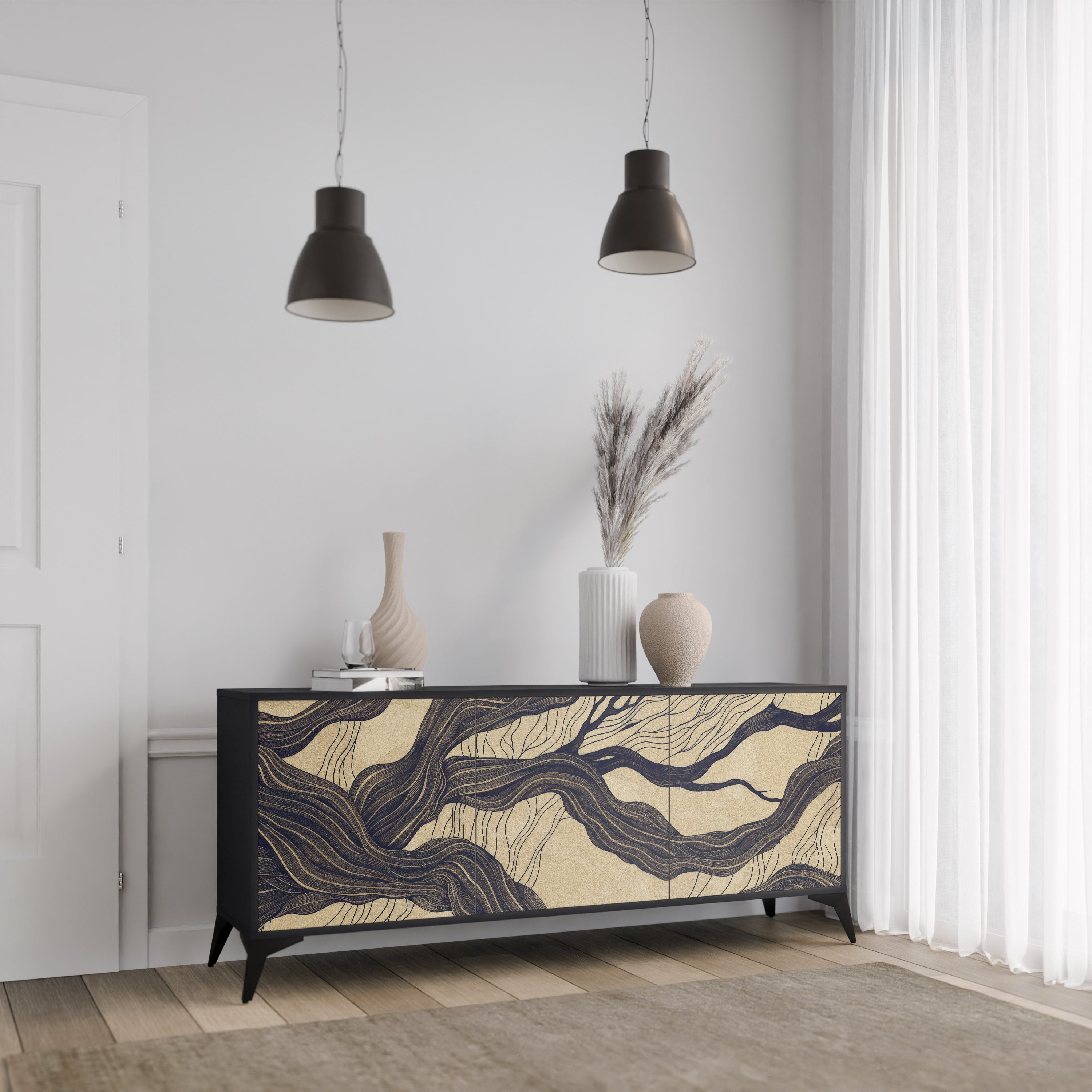 UNIFIED FRAGMENTS 3-türiges Sideboard in Schwarz