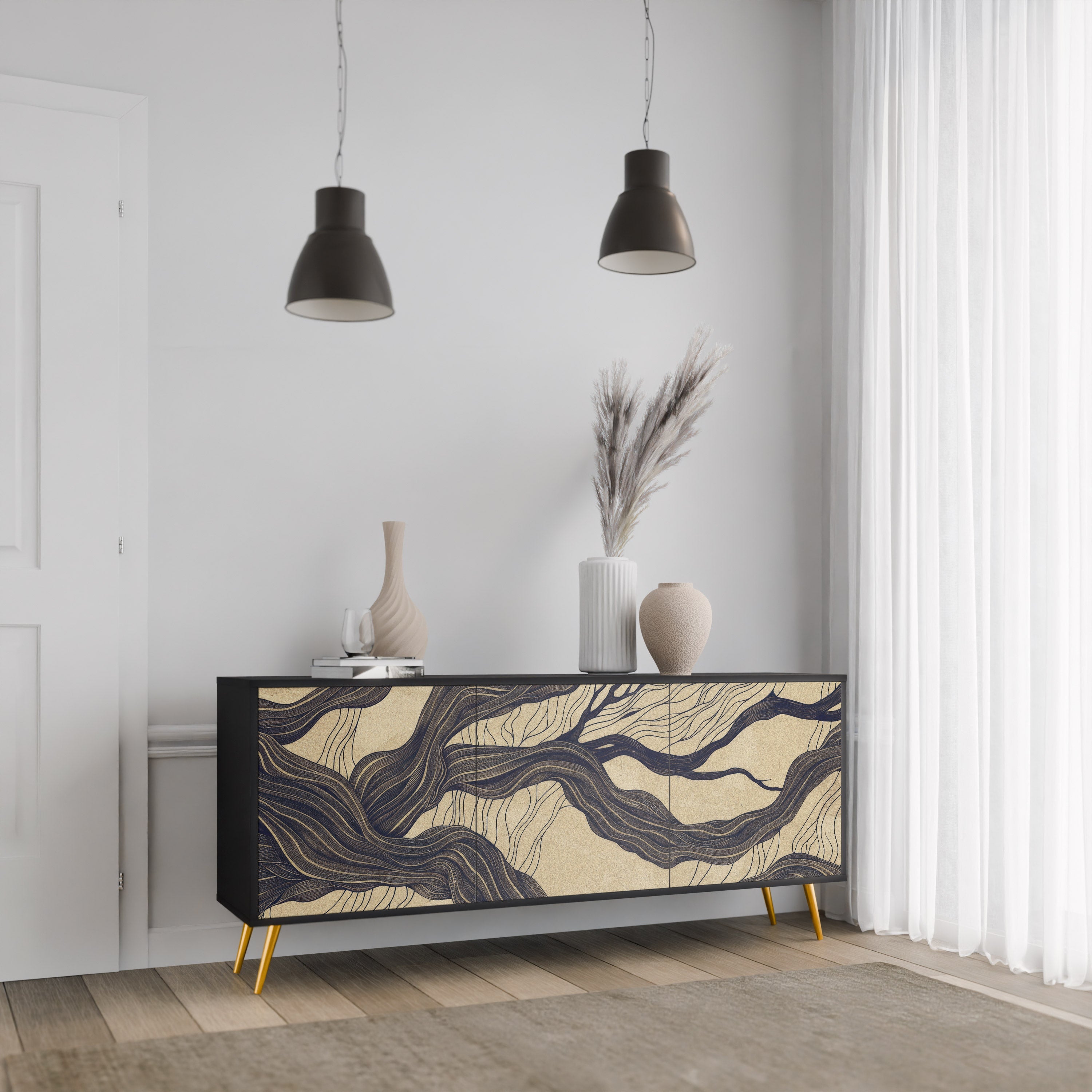 UNIFIED FRAGMENTS 3-türiges Sideboard in Schwarz