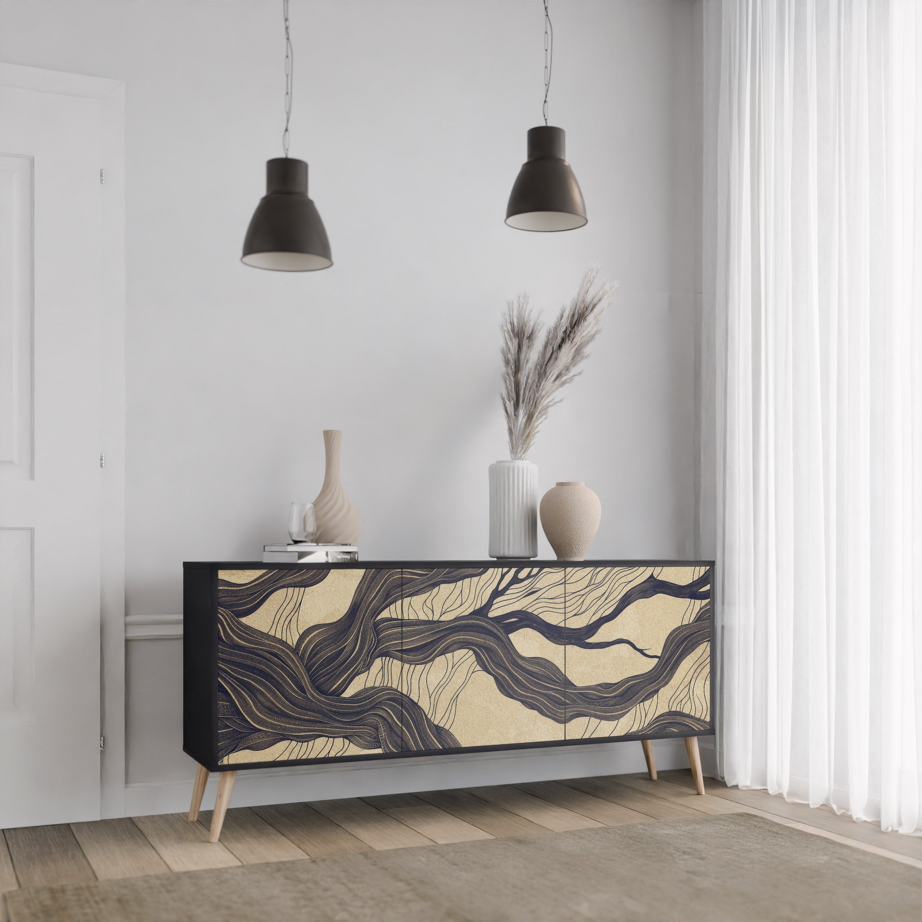 UNIFIED FRAGMENTS 3-türiges Sideboard in Schwarz