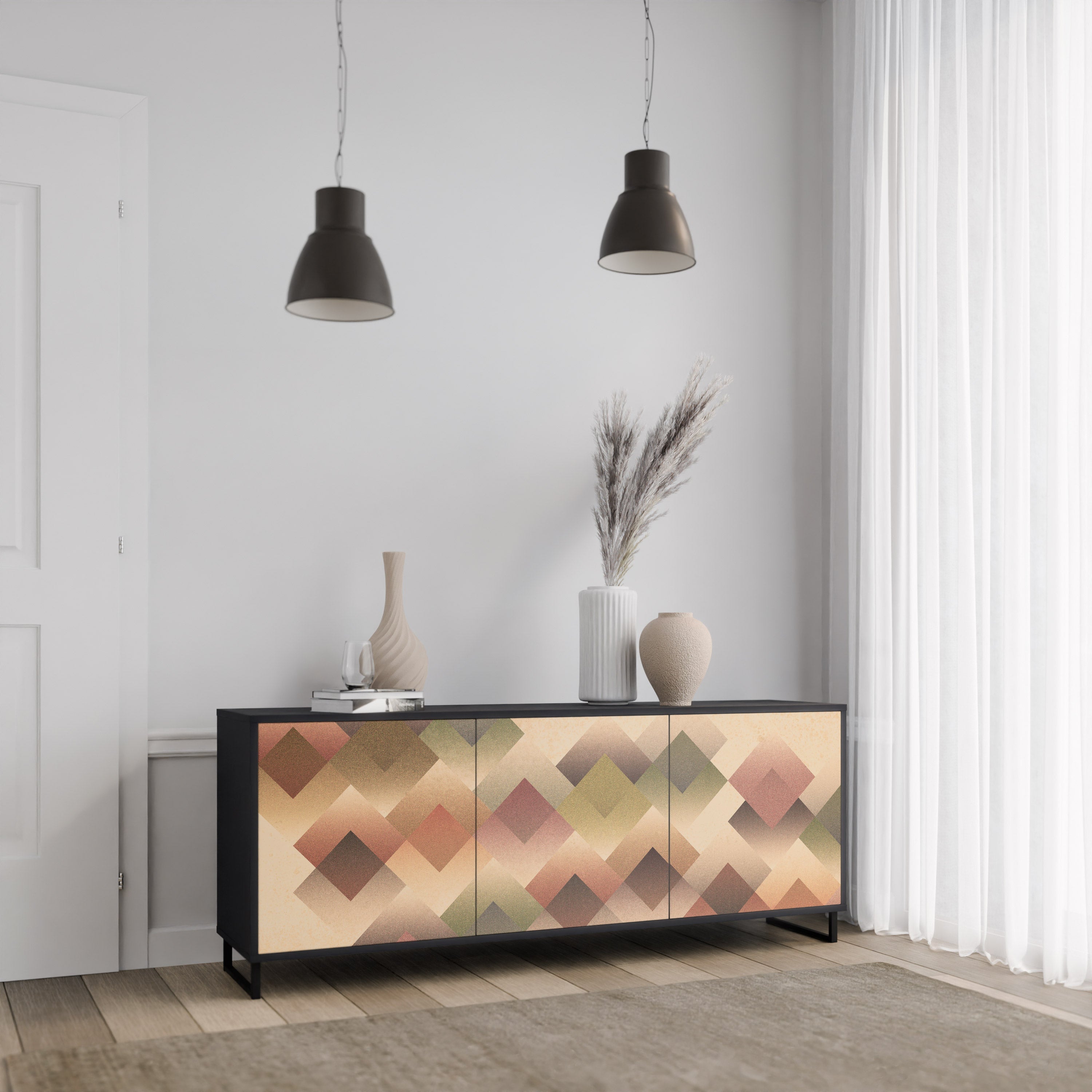 GEOMETRIC FUSION 3-türiges Sideboard in Schwarz