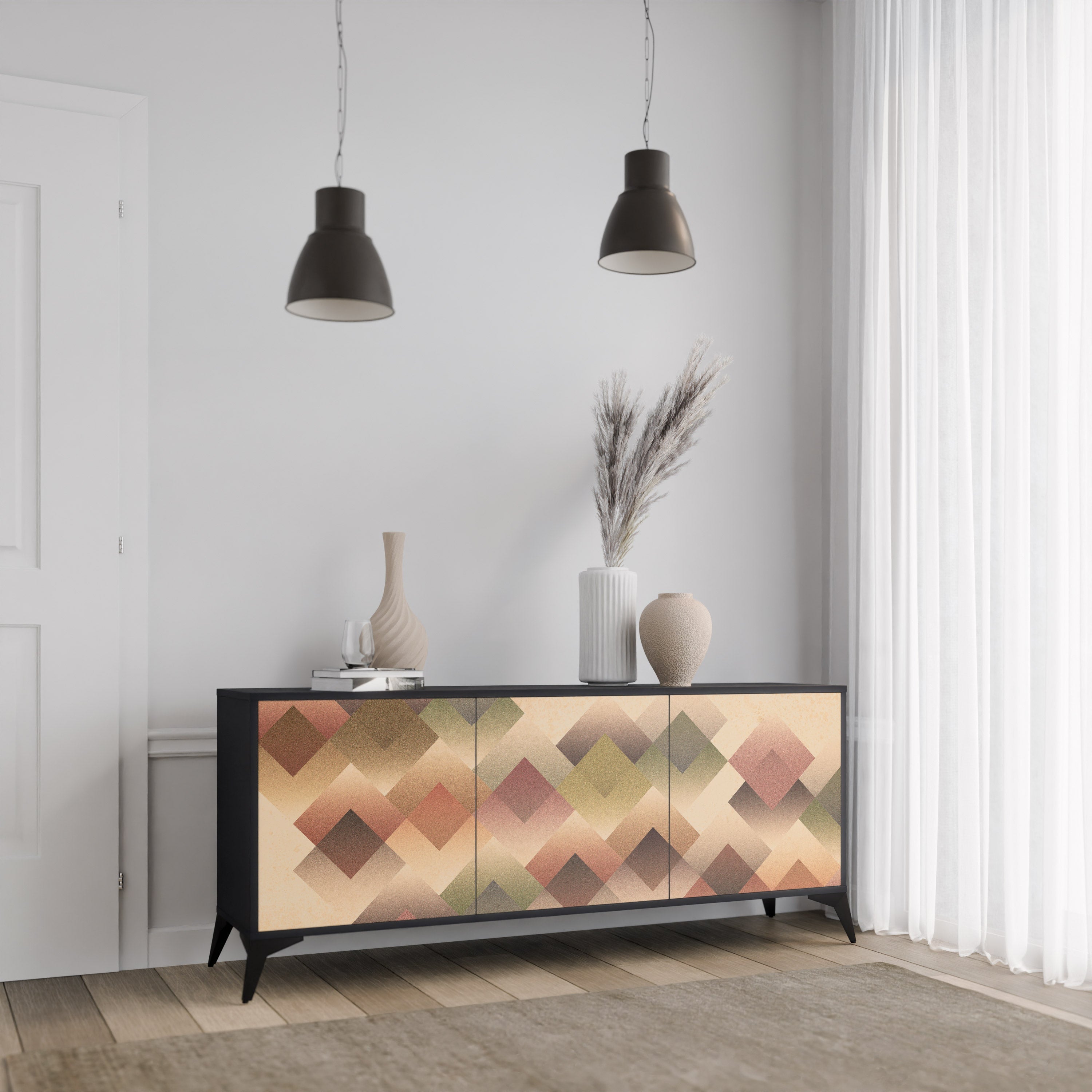 GEOMETRIC FUSION 3-türiges Sideboard in Schwarz