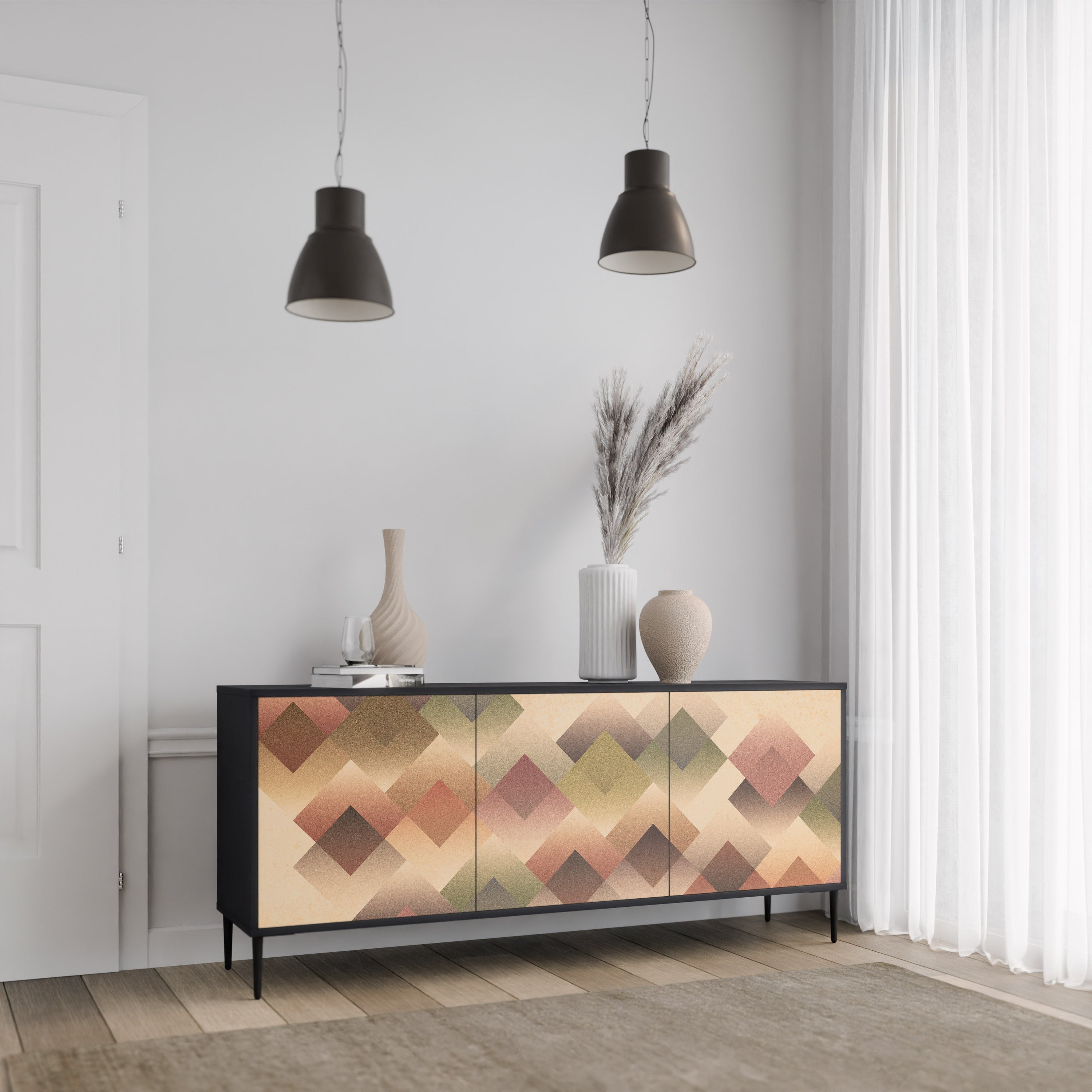 GEOMETRIC FUSION 3-türiges Sideboard in Schwarz