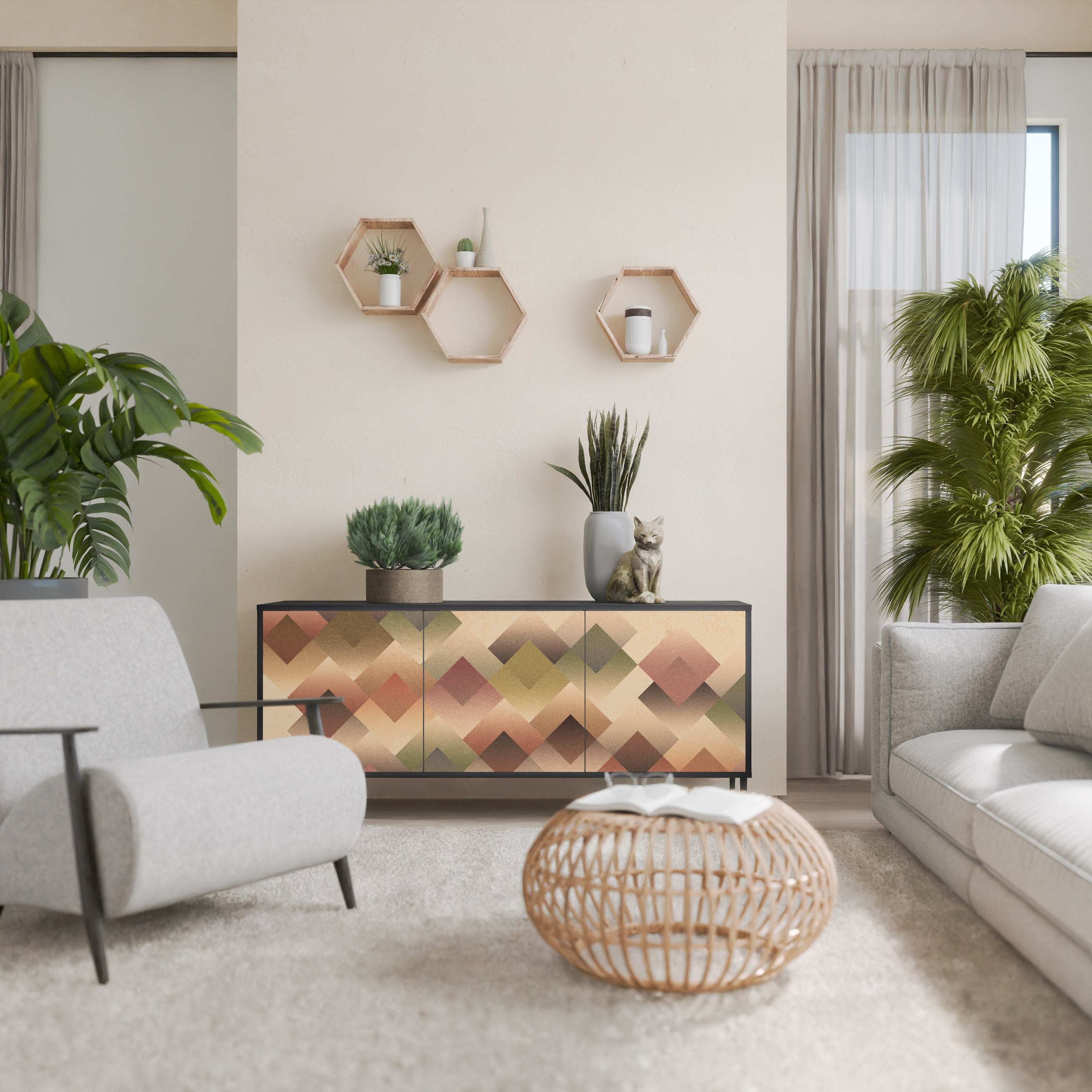 GEOMETRIC FUSION 3-türiges Sideboard in Schwarz