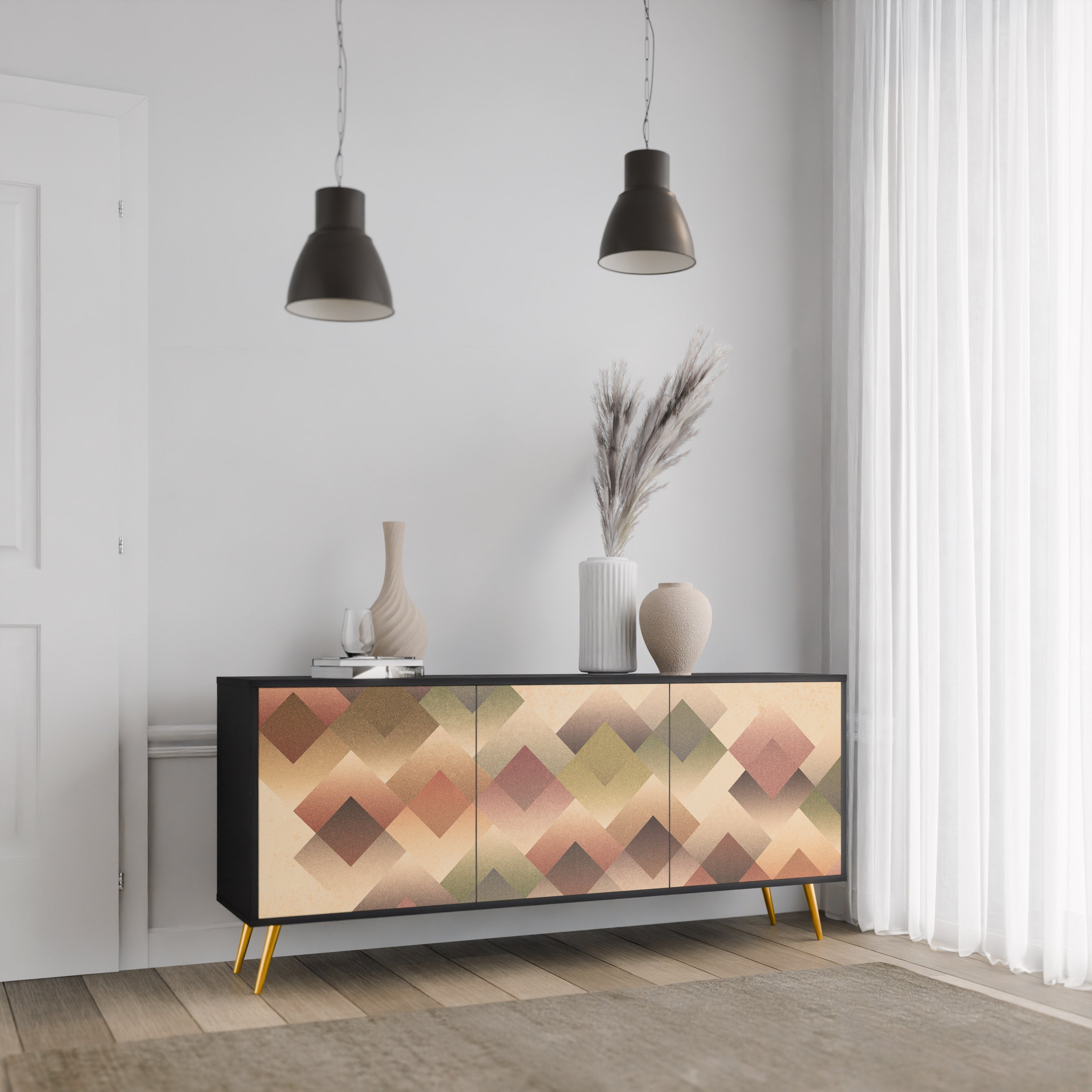 GEOMETRIC FUSION 3-türiges Sideboard in Schwarz
