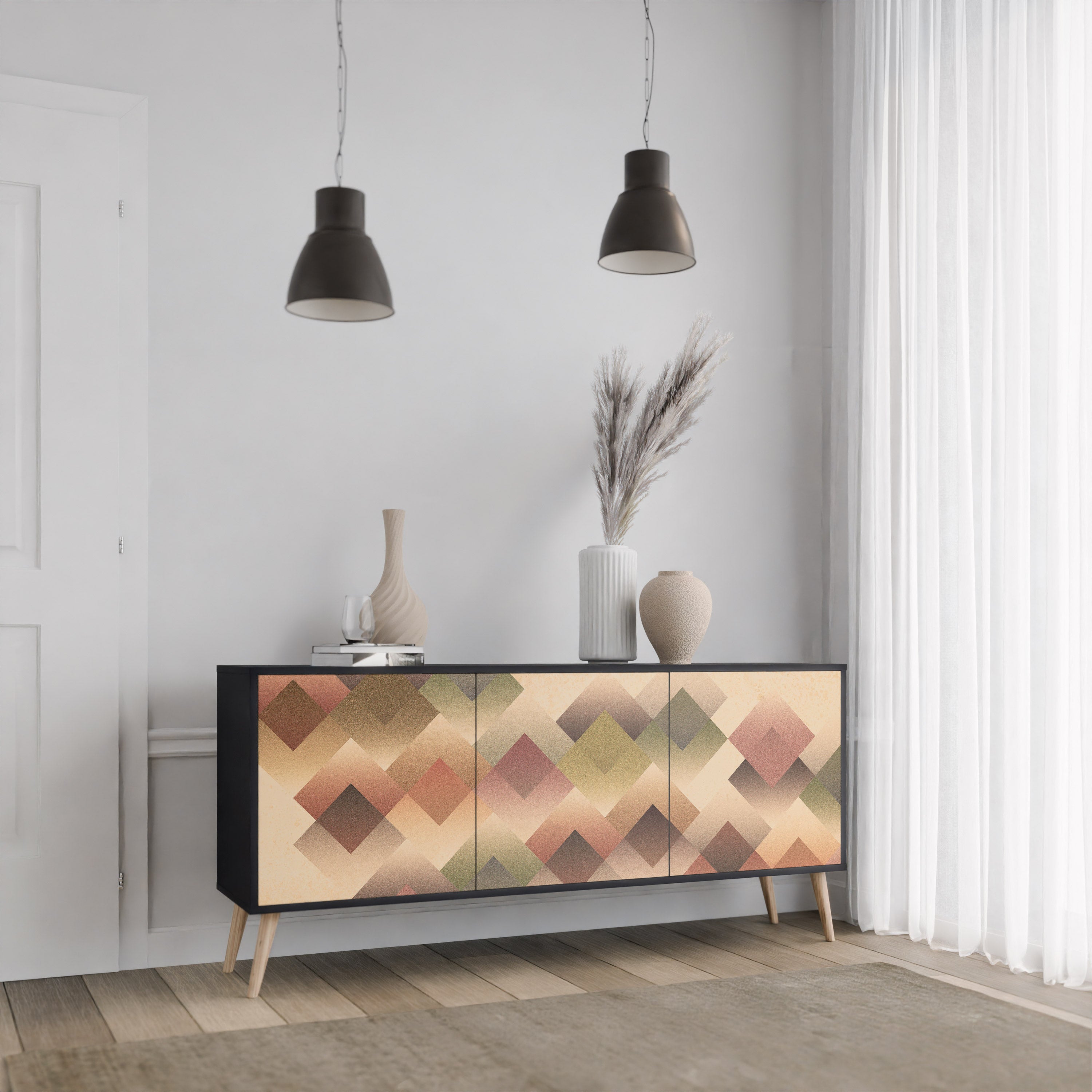 GEOMETRIC FUSION 3-türiges Sideboard in Schwarz