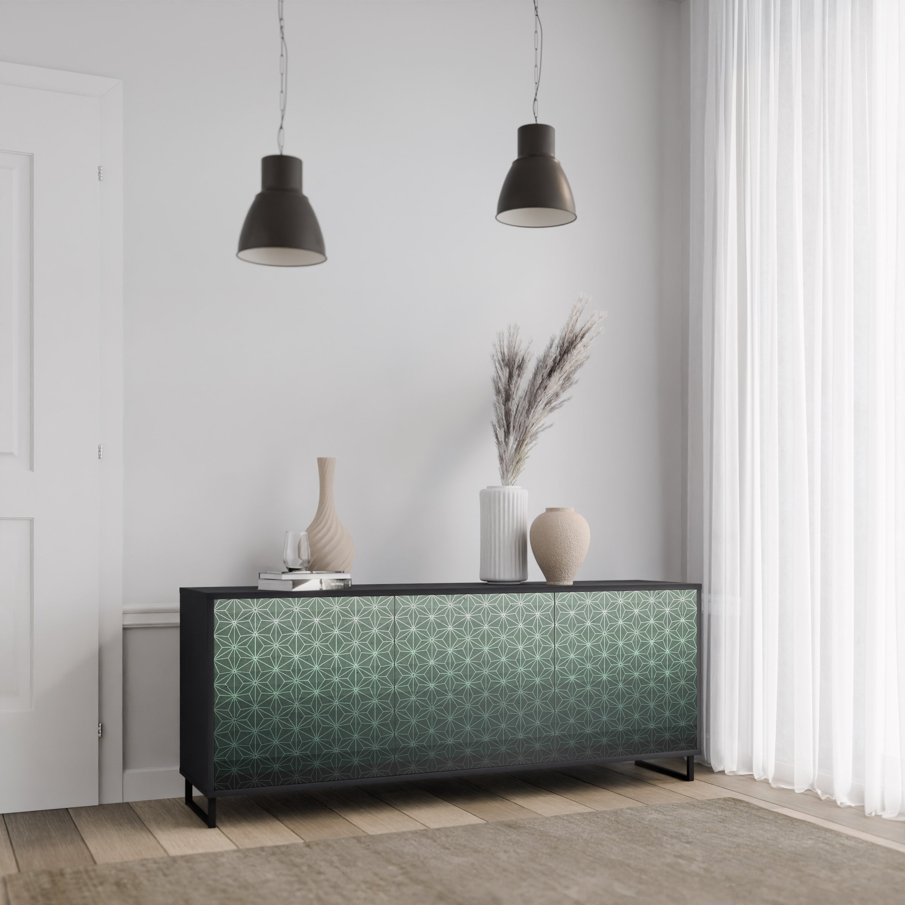 ORNAMENTAL GLIMMER 3-türiges Sideboard in Schwarz