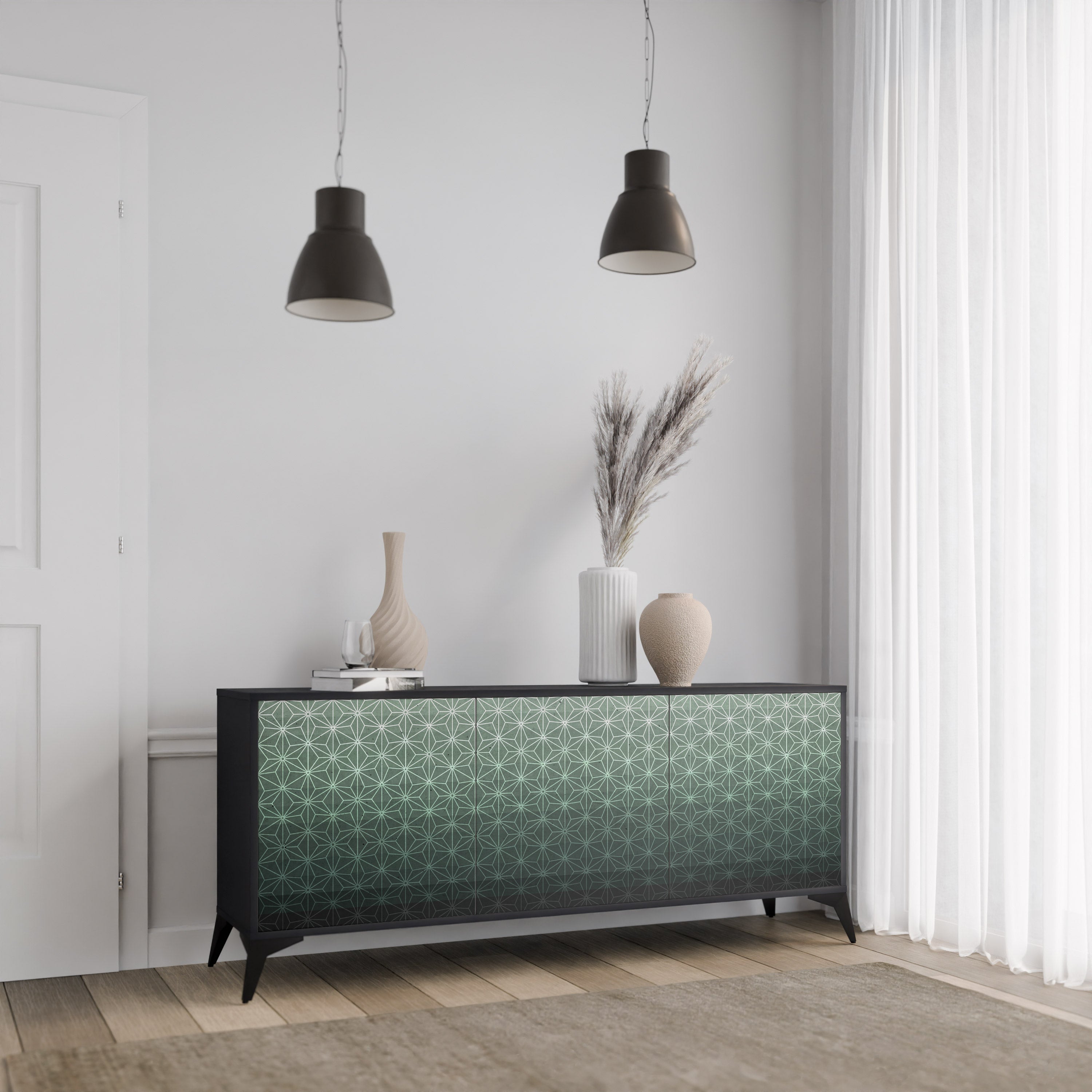 ORNAMENTAL GLIMMER 3-türiges Sideboard in Schwarz
