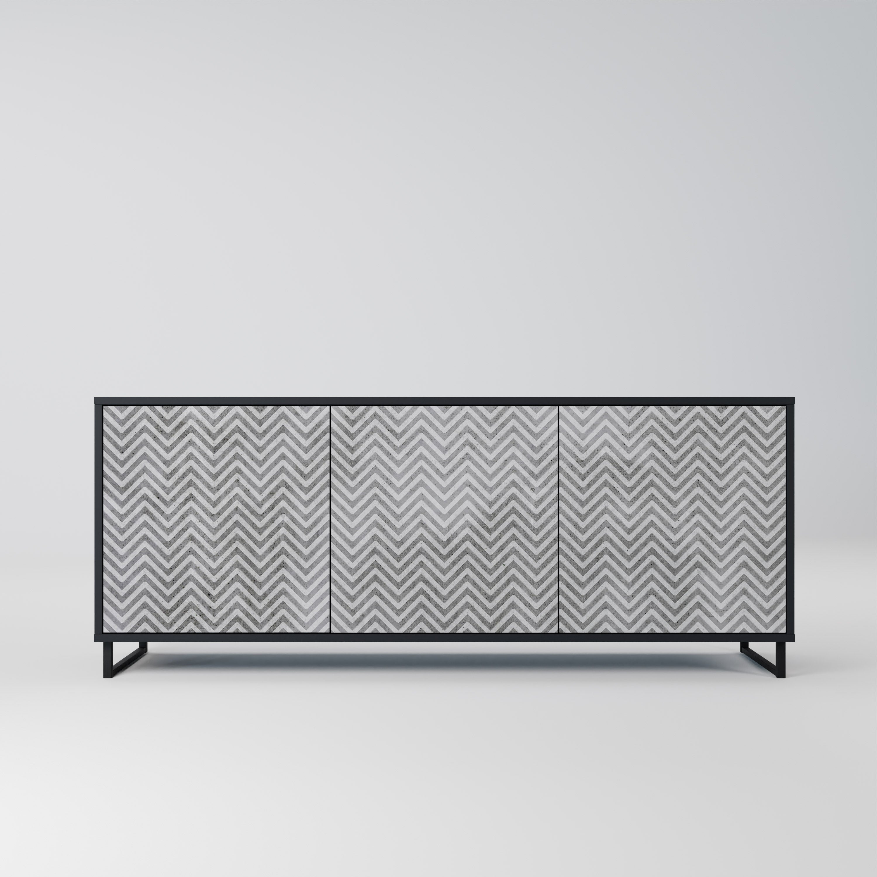 CONCRETE ZIG ZAG Sideboard mit 3 Türen in Schwarz