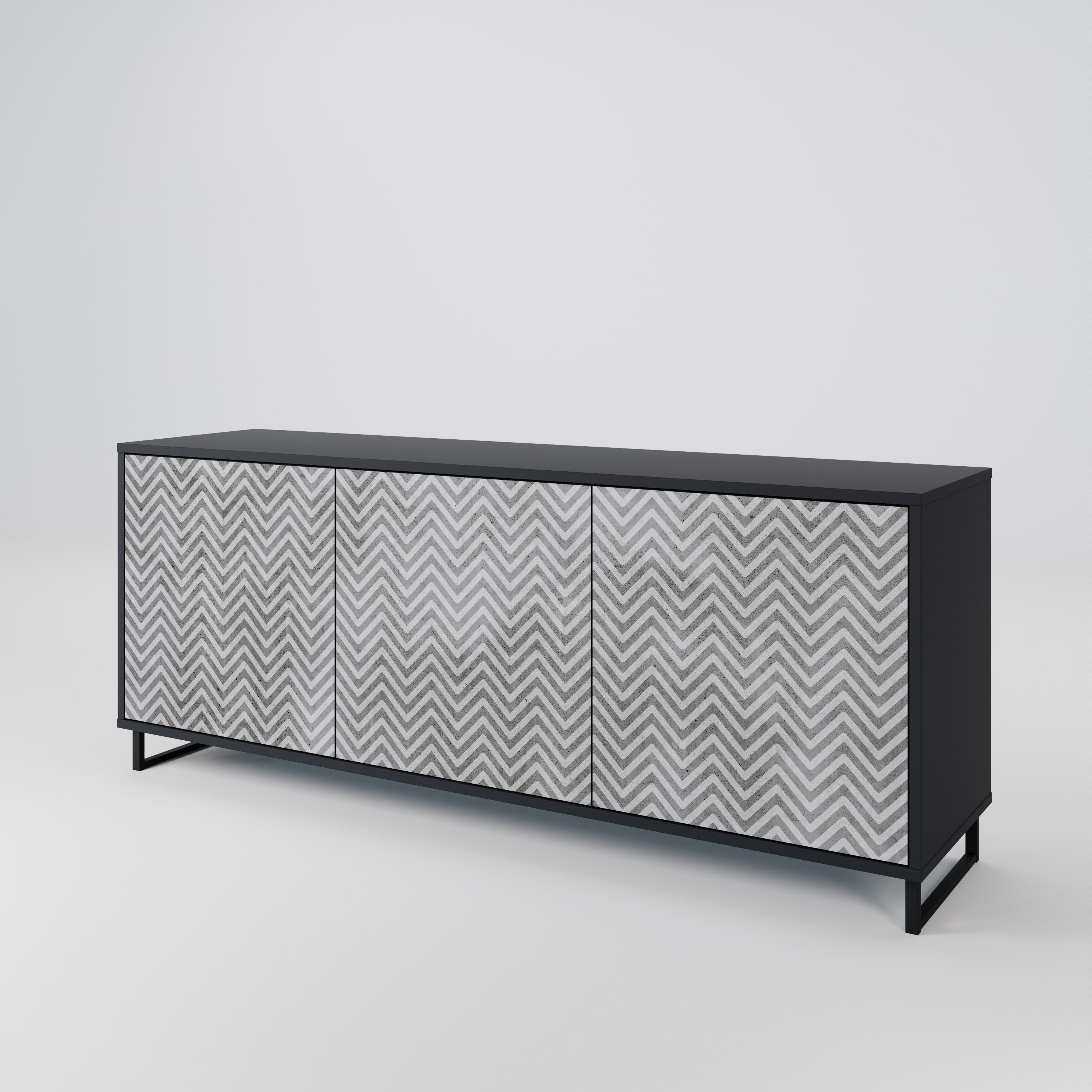 CONCRETE ZIG ZAG Sideboard mit 3 Türen in Schwarz
