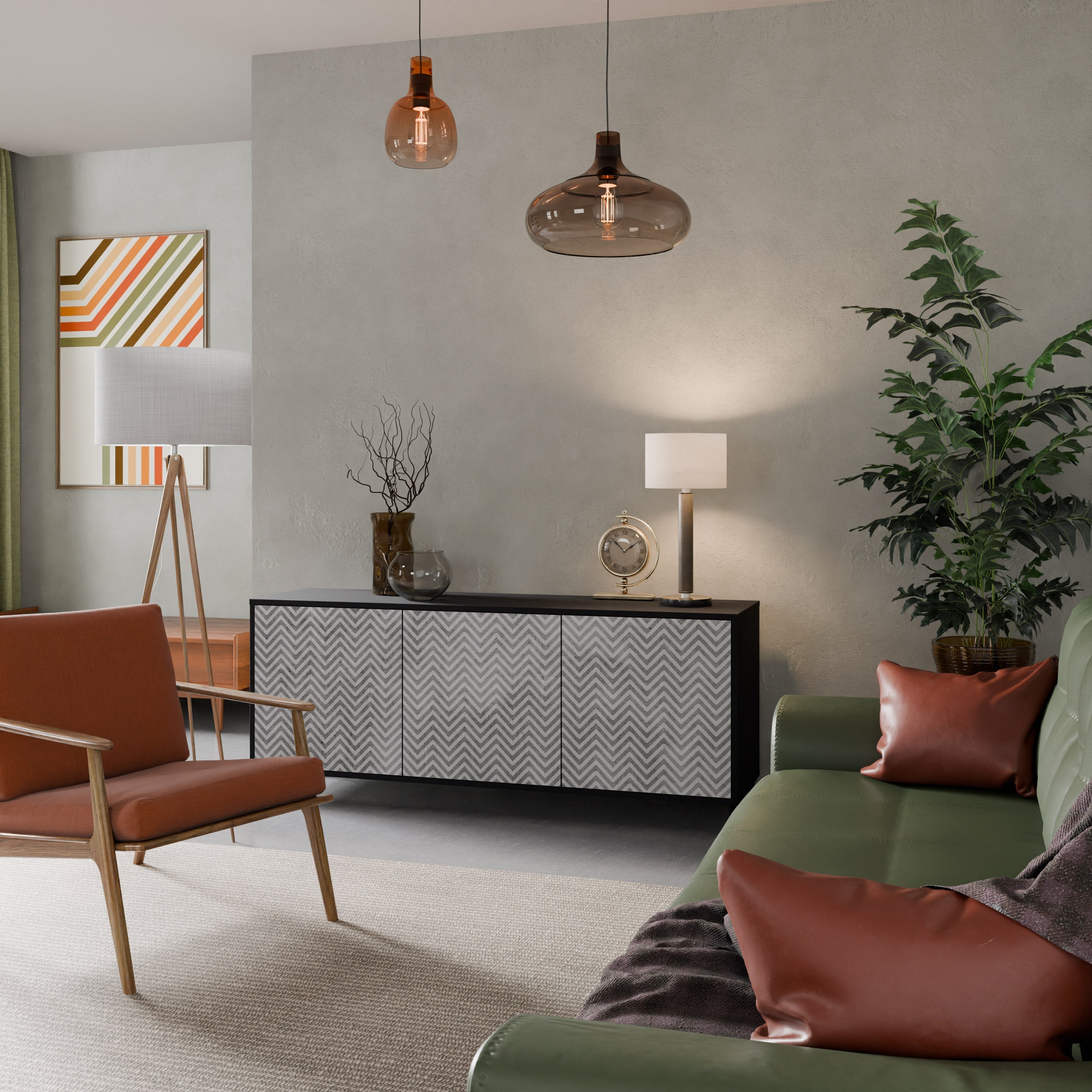 CONCRETE ZIG ZAG Sideboard mit 3 Türen in Schwarz