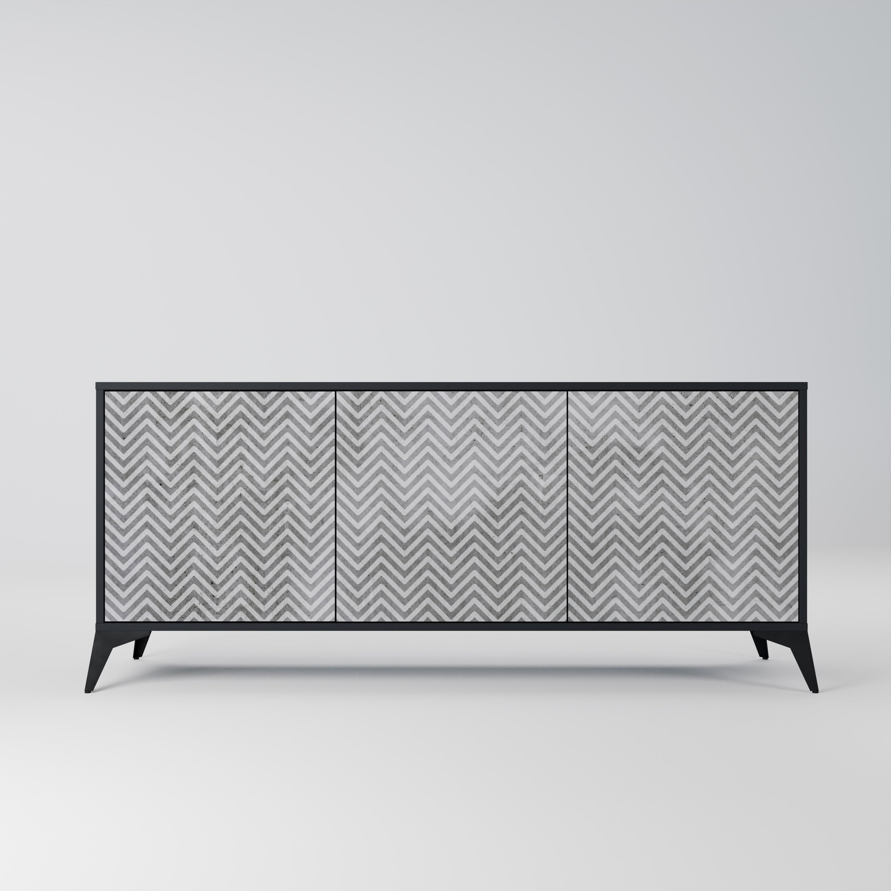 CONCRETE ZIG ZAG Sideboard mit 3 Türen in Schwarz