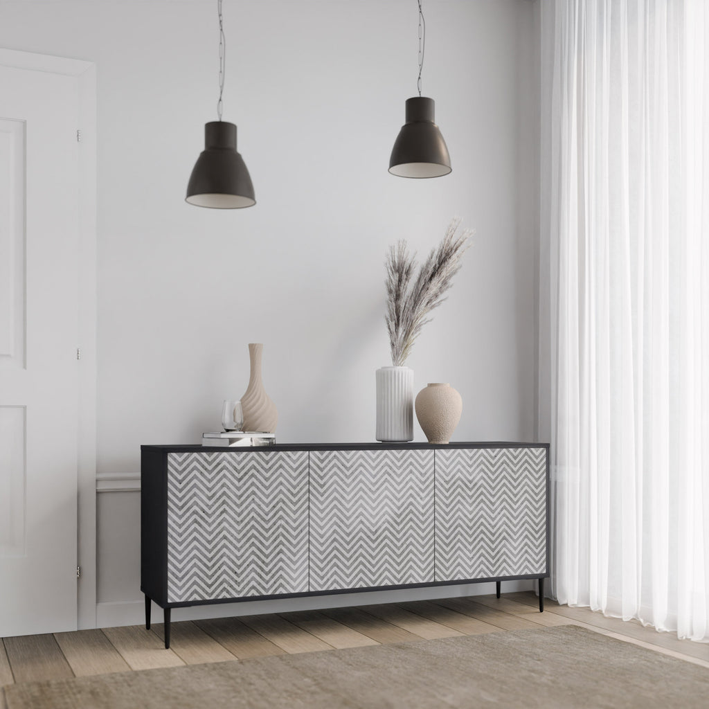CONCRETE ZIG ZAG Sideboard mit 3 Türen in Schwarz