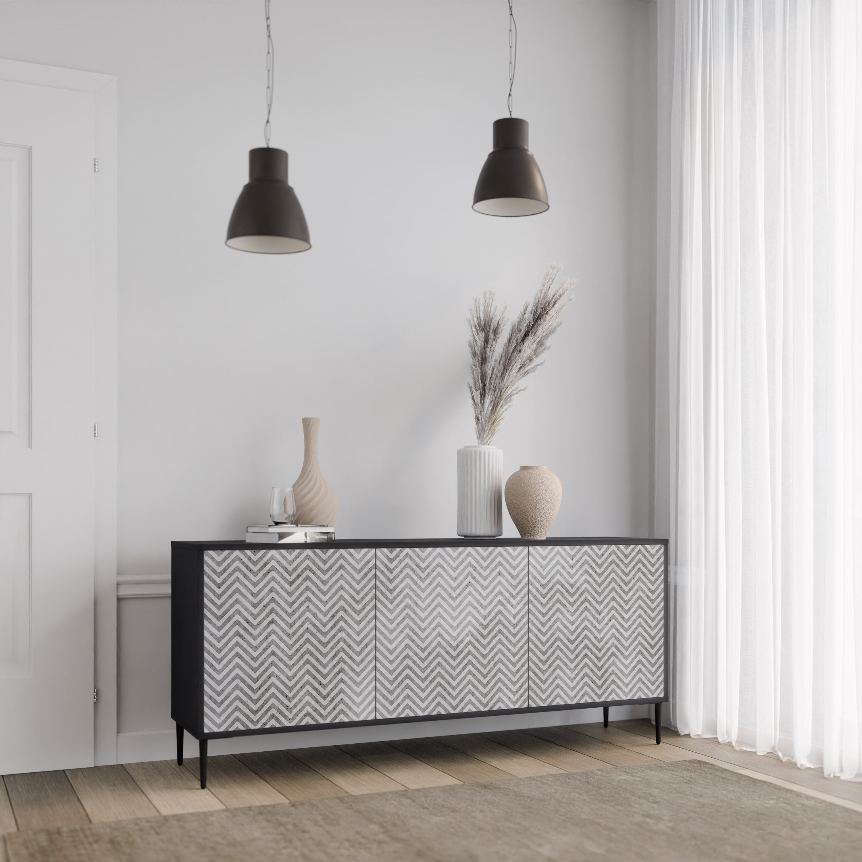 CONCRETE ZIG ZAG Sideboard mit 3 Türen in Schwarz
