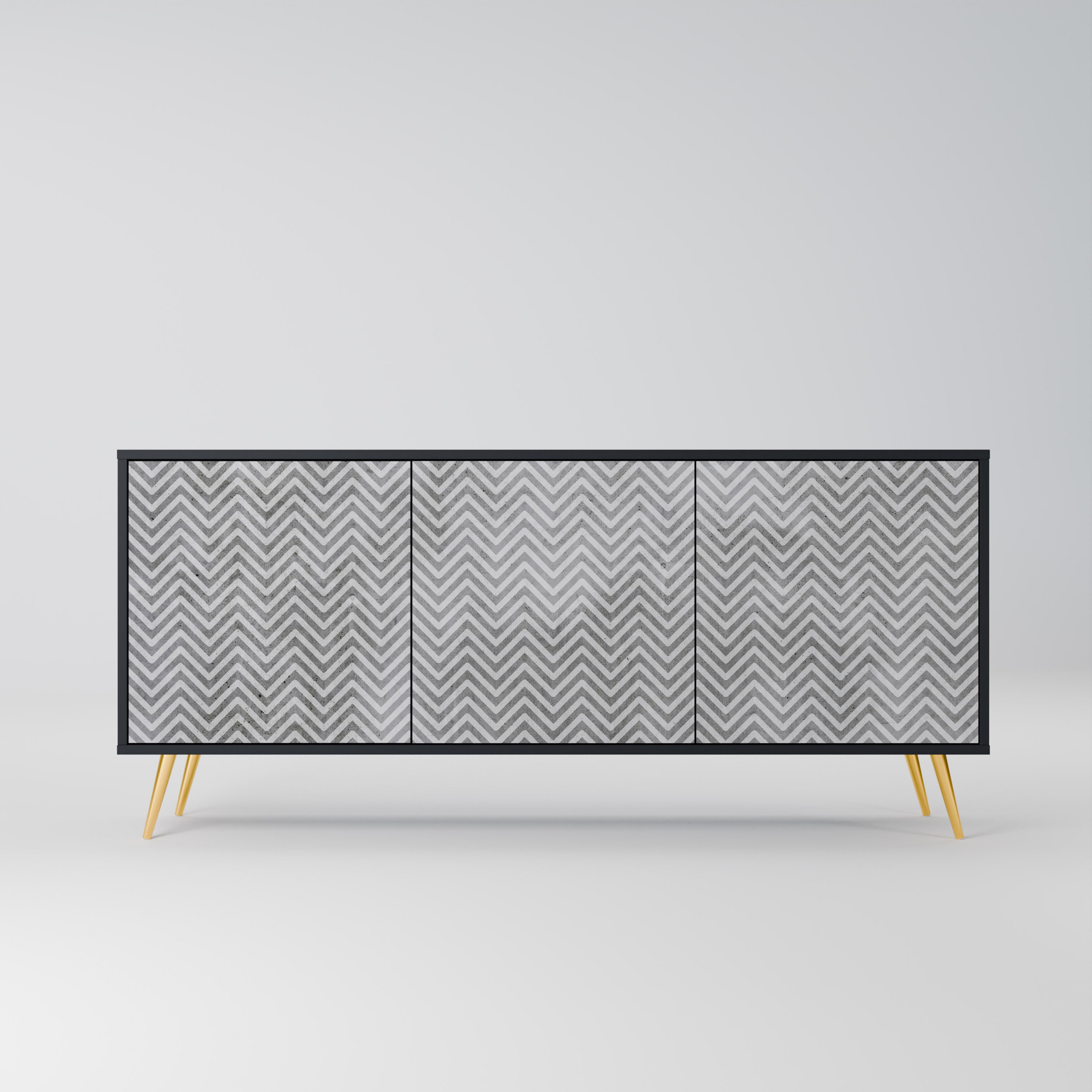 CONCRETE ZIG ZAG Sideboard mit 3 Türen in Schwarz