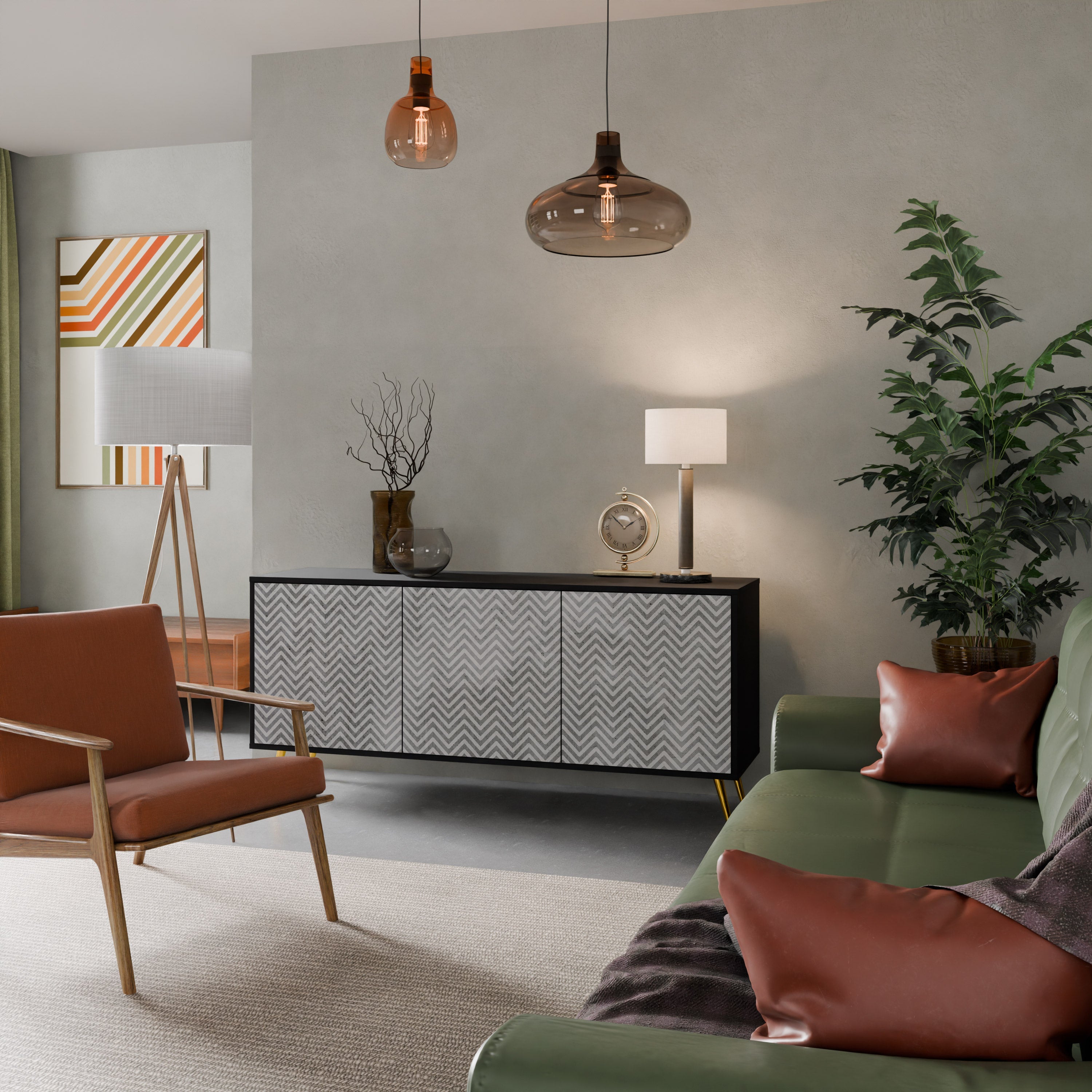 CONCRETE ZIG ZAG Sideboard mit 3 Türen in Schwarz