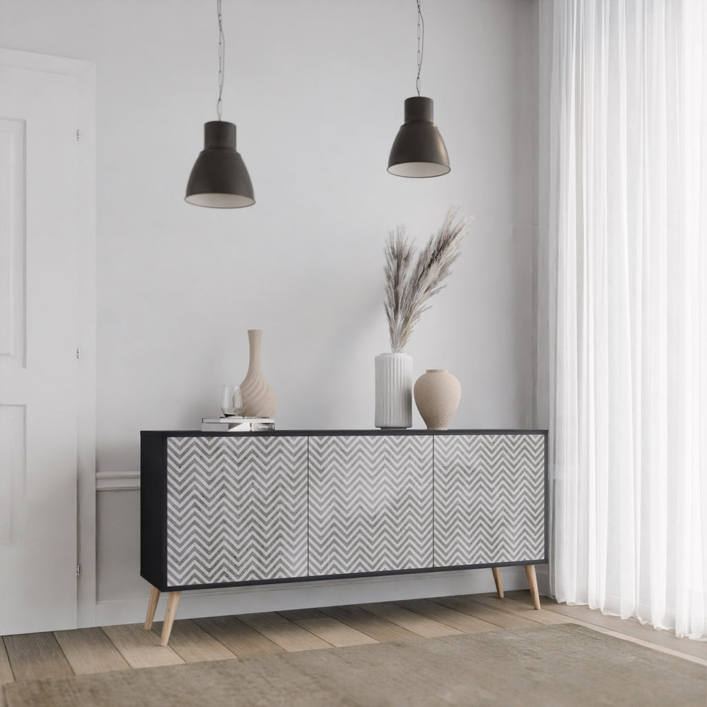 CONCRETE ZIG ZAG Sideboard mit 3 Türen in Schwarz