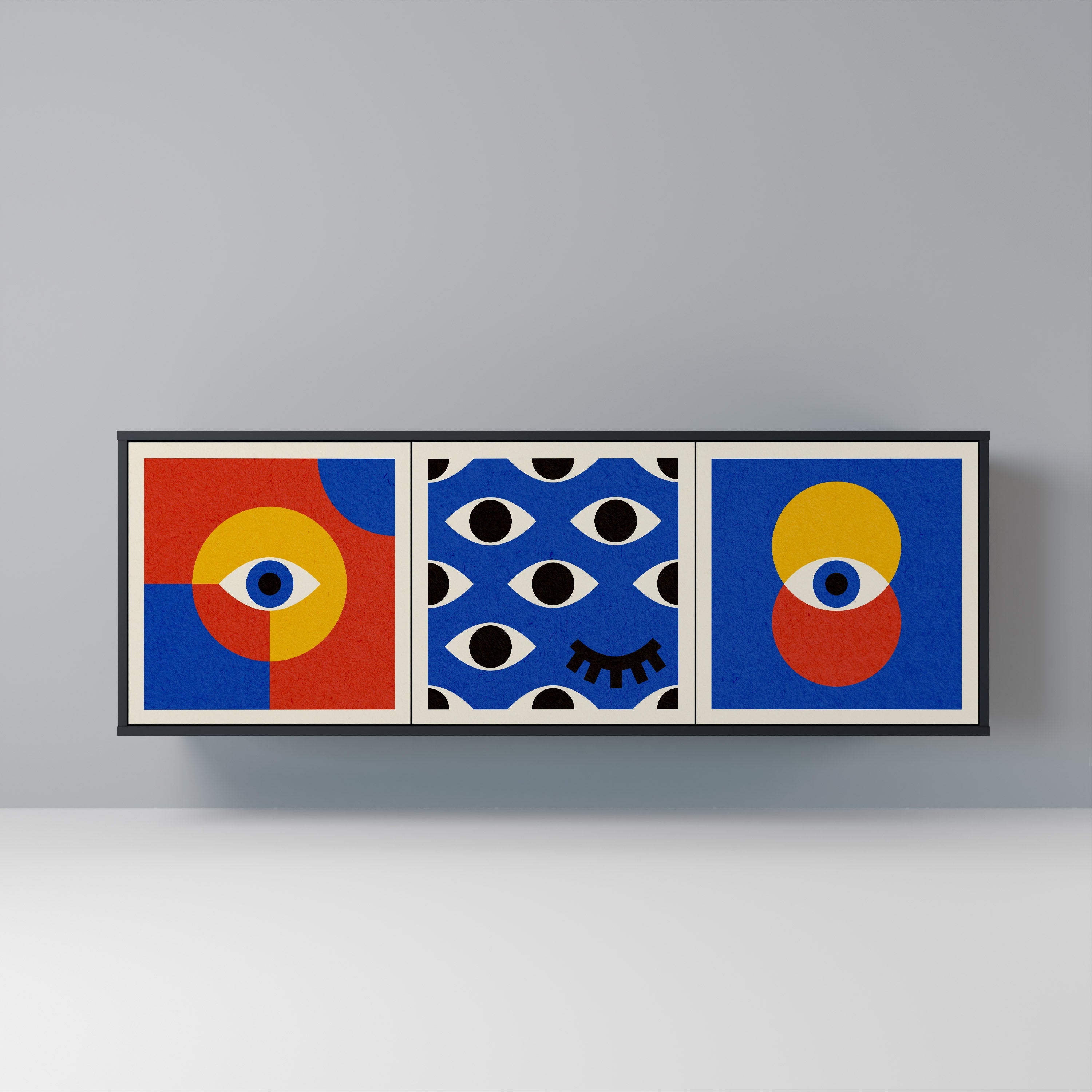 GEOMETRIC EYES 3-türiges Sideboard in Schwarz
