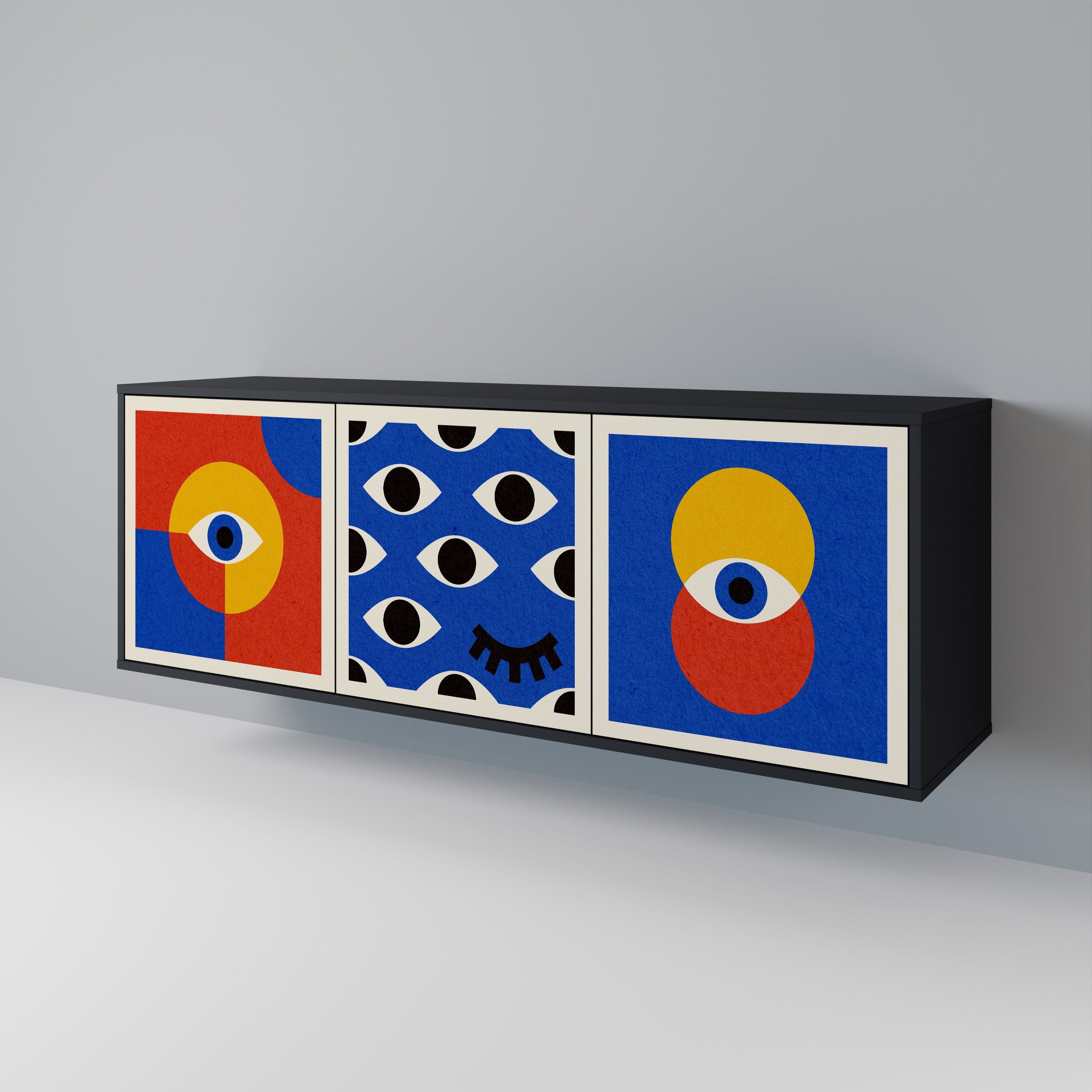 GEOMETRIC EYES 3-türiges Sideboard in Schwarz