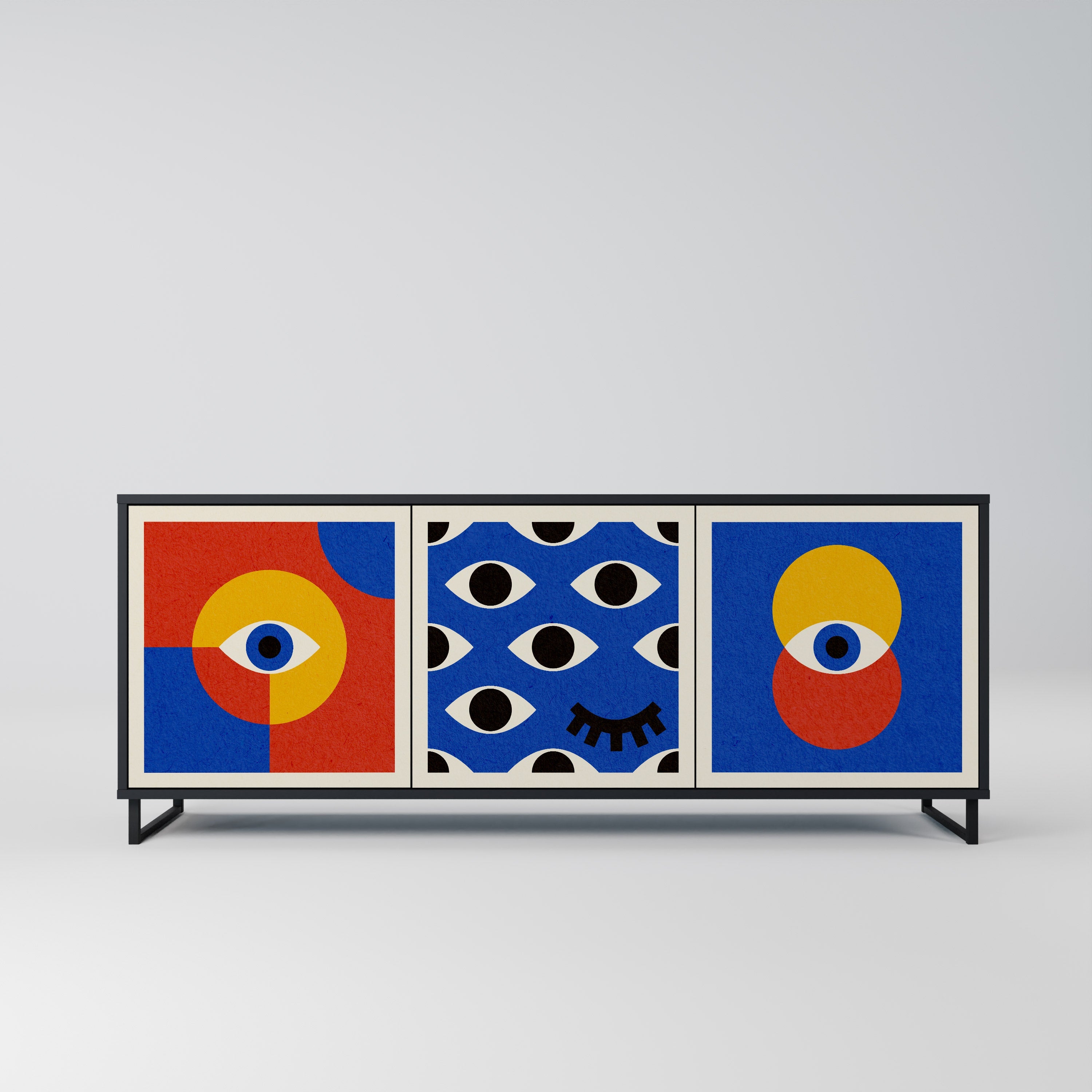 GEOMETRIC EYES 3-türiges Sideboard in Schwarz