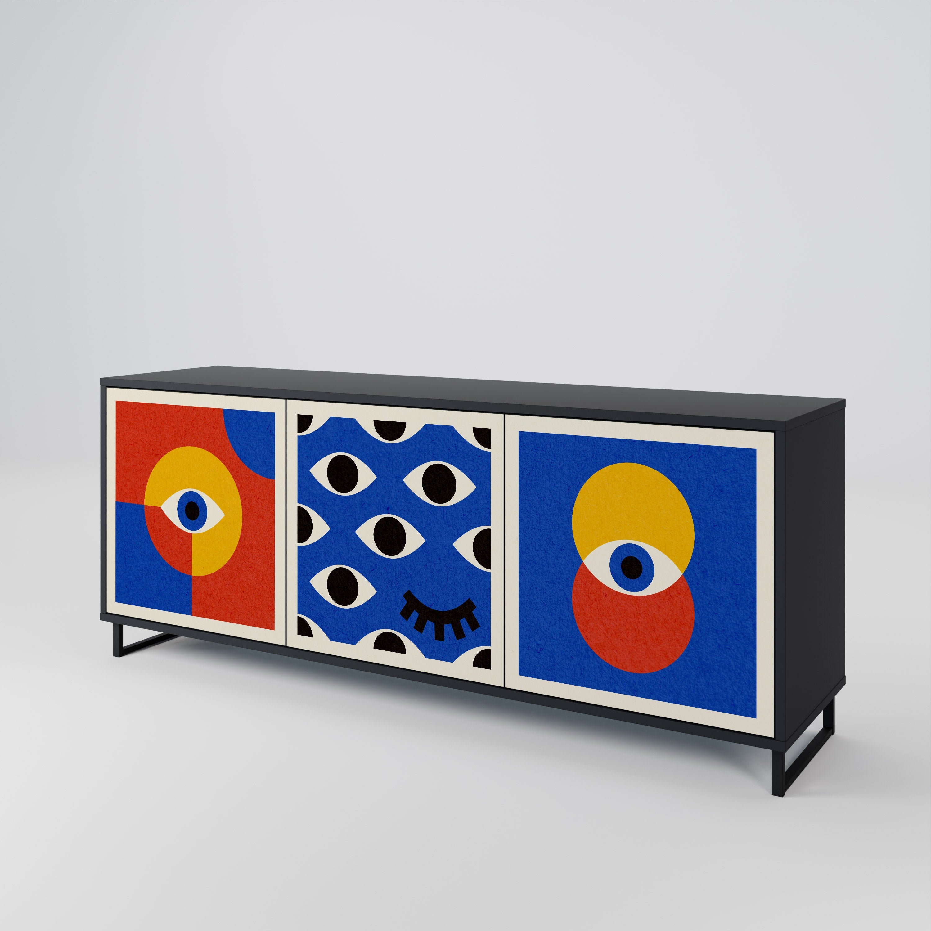 GEOMETRIC EYES 3-türiges Sideboard in Schwarz
