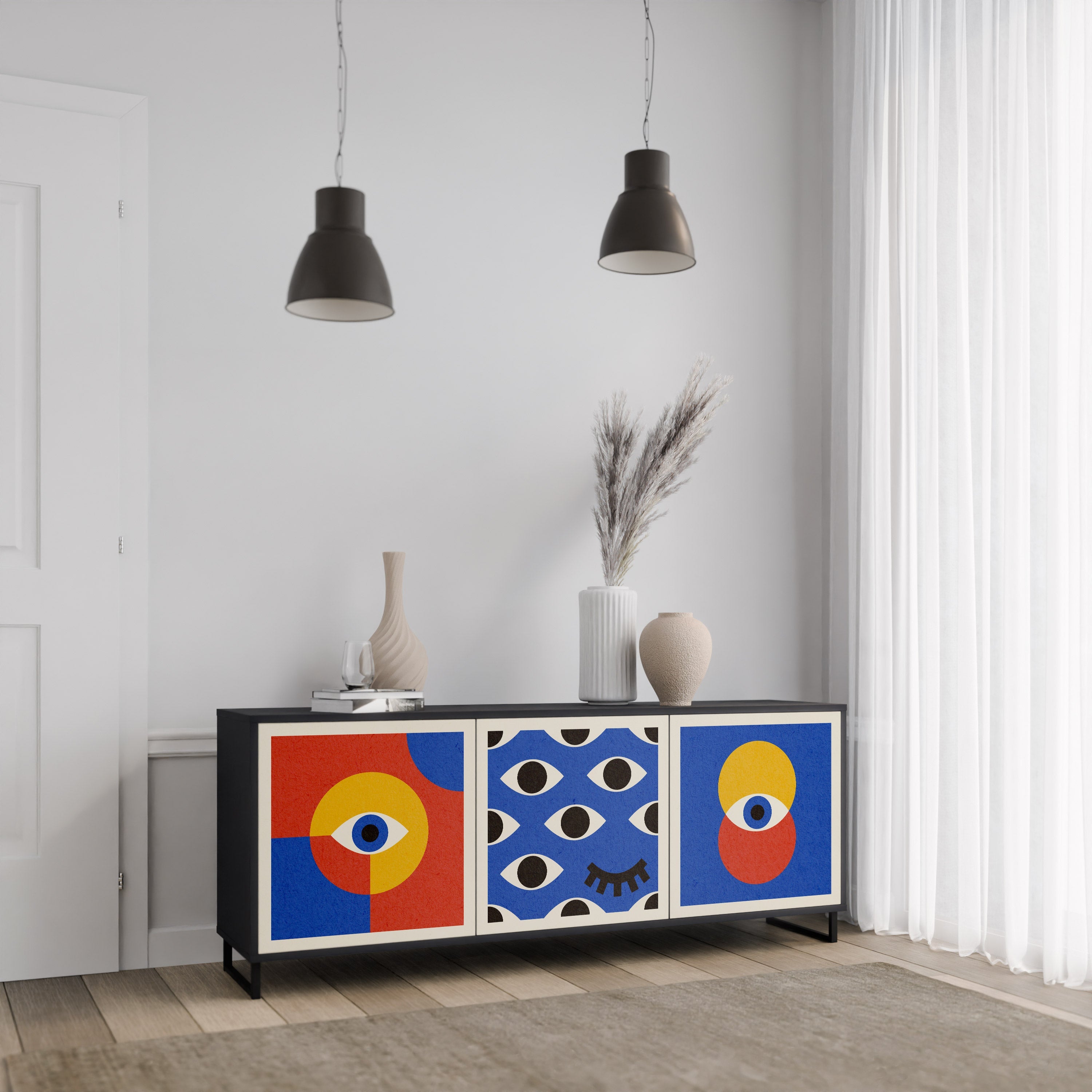 GEOMETRIC EYES 3-türiges Sideboard in Schwarz
