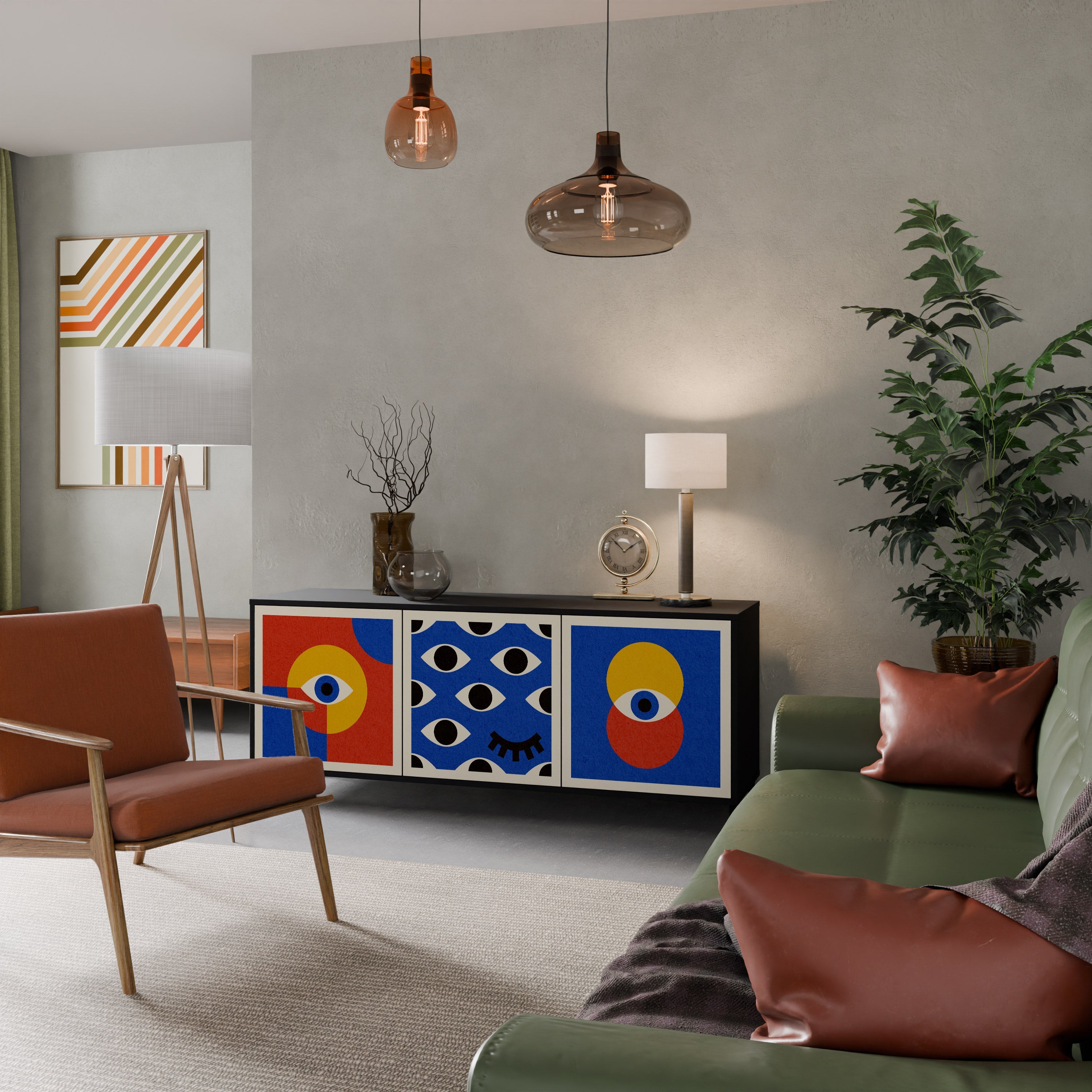 GEOMETRIC EYES 3-türiges Sideboard in Schwarz
