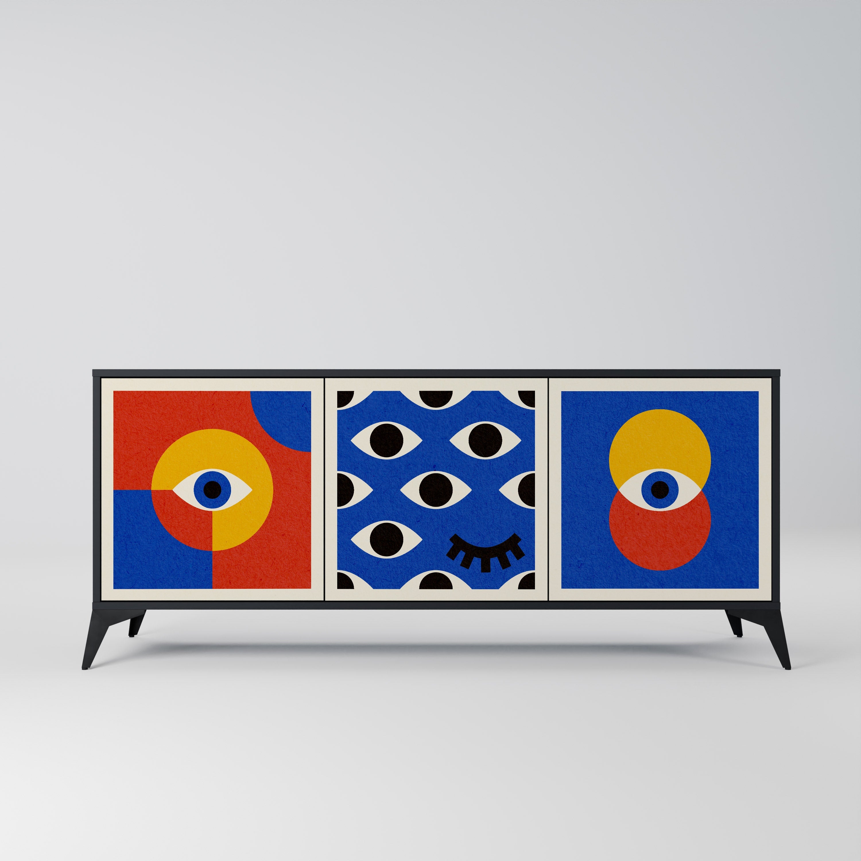 GEOMETRIC EYES 3-türiges Sideboard in Schwarz
