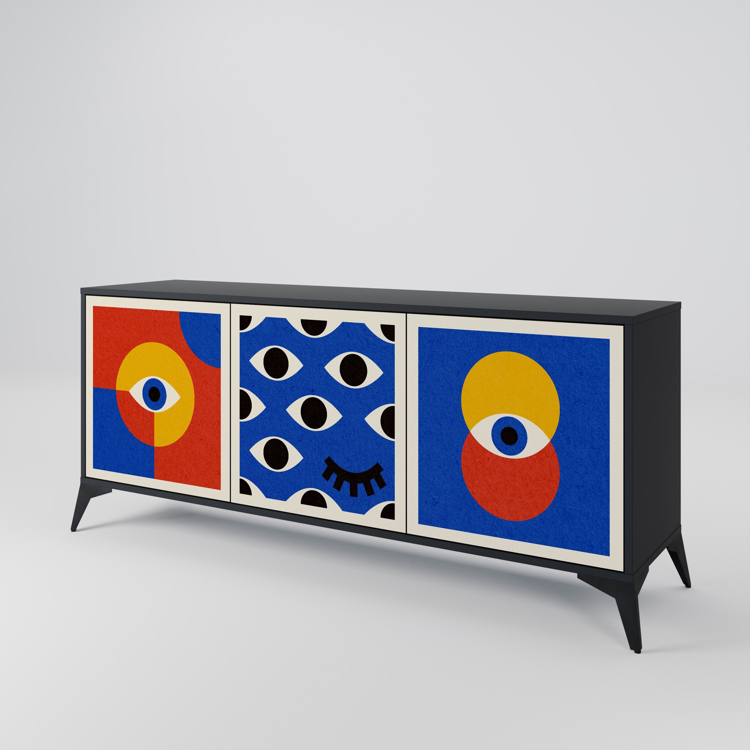 GEOMETRIC EYES 3-türiges Sideboard in Schwarz