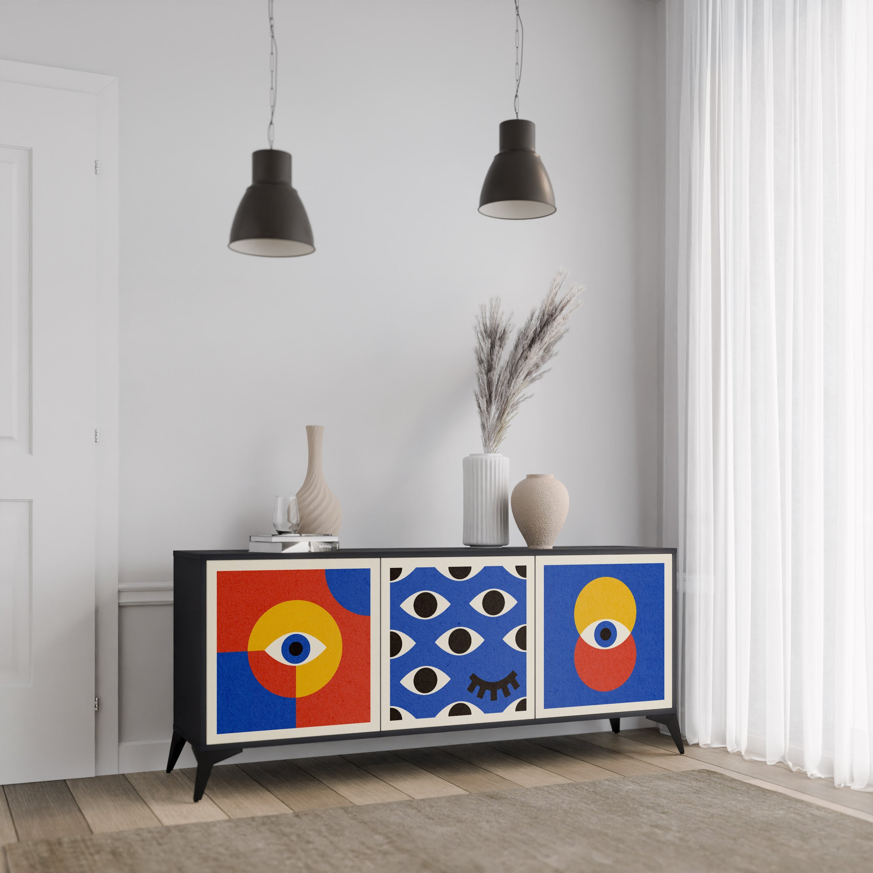GEOMETRIC EYES 3-türiges Sideboard in Schwarz