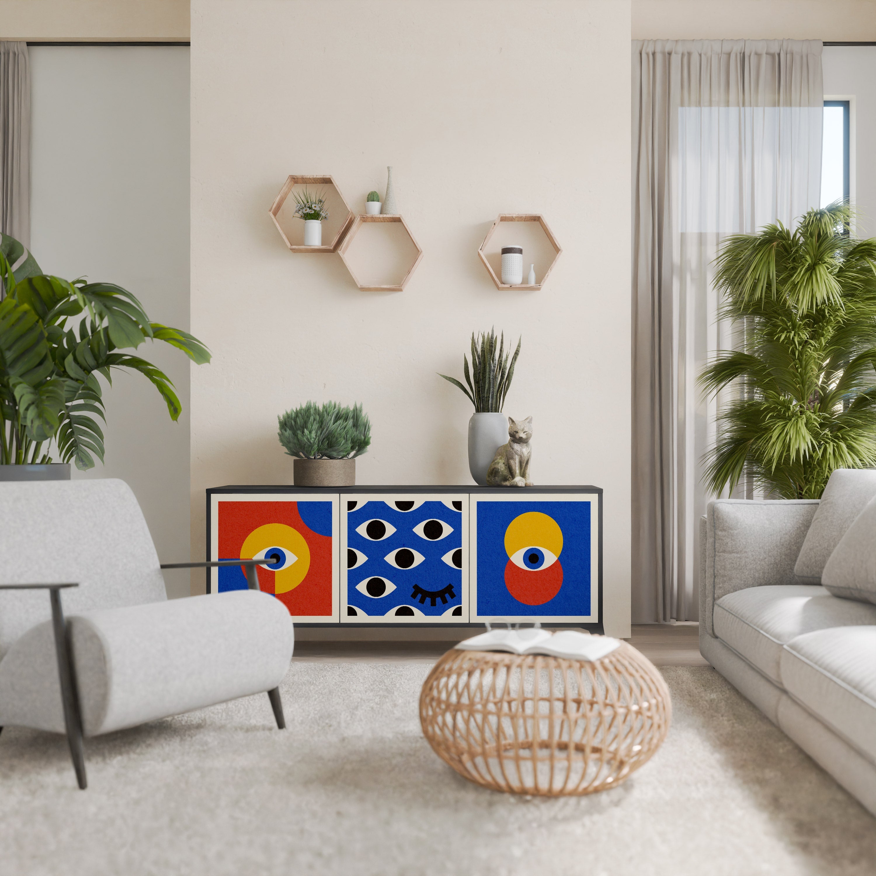 GEOMETRIC EYES 3-türiges Sideboard in Schwarz